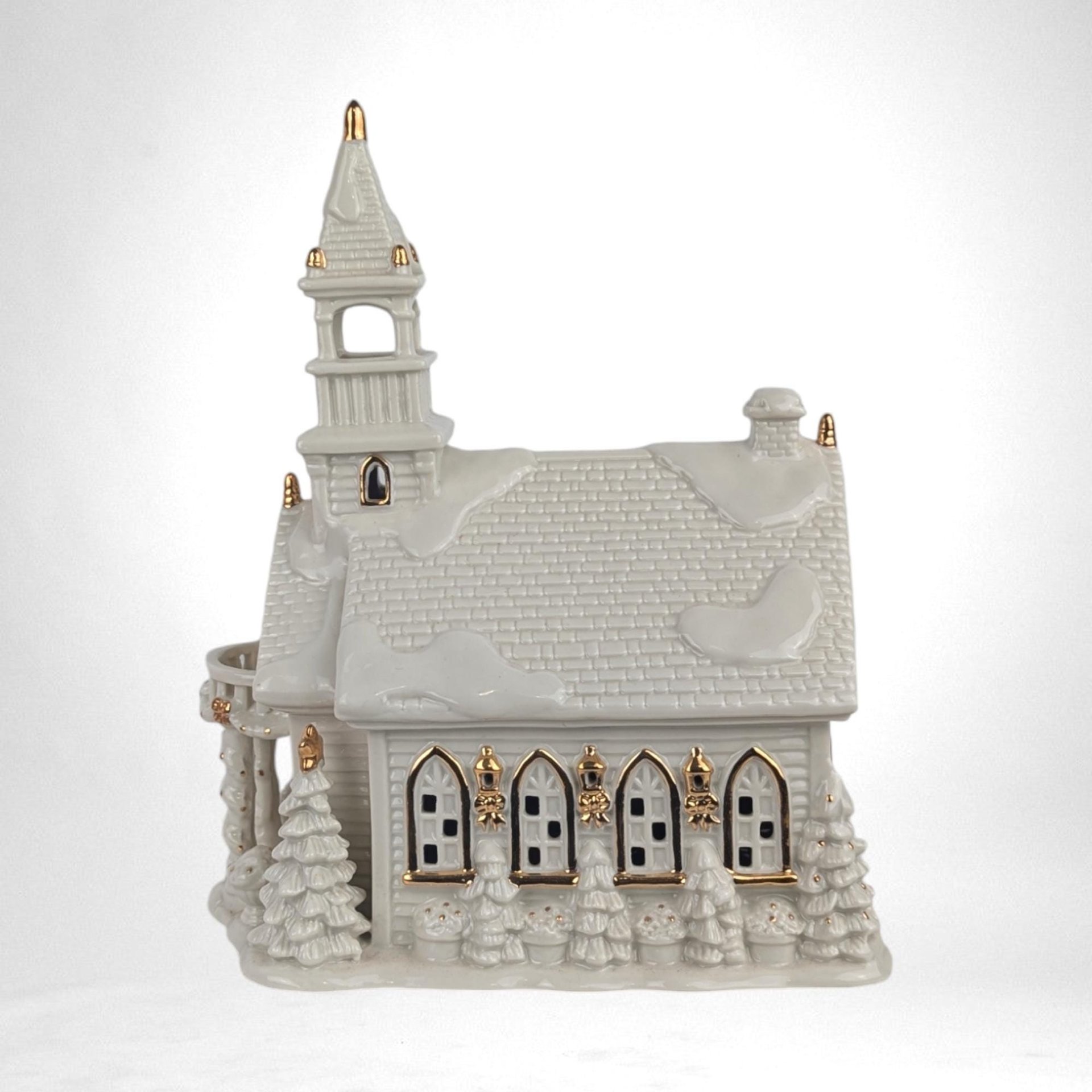 Vintage Hand Painted Porcelain Church | Illuminated Christmas Village Church | Holiday Decor