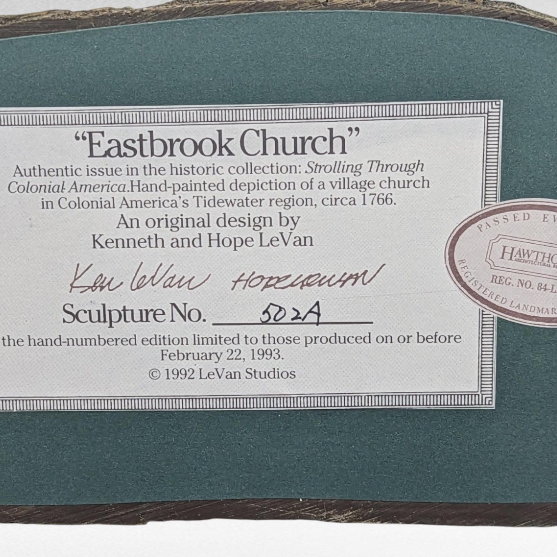 1992 Hawthorne Eastbrook Church | LeVan | Cottage Village Figure | Collectible Christmas Village | Vintage Holiday Decor