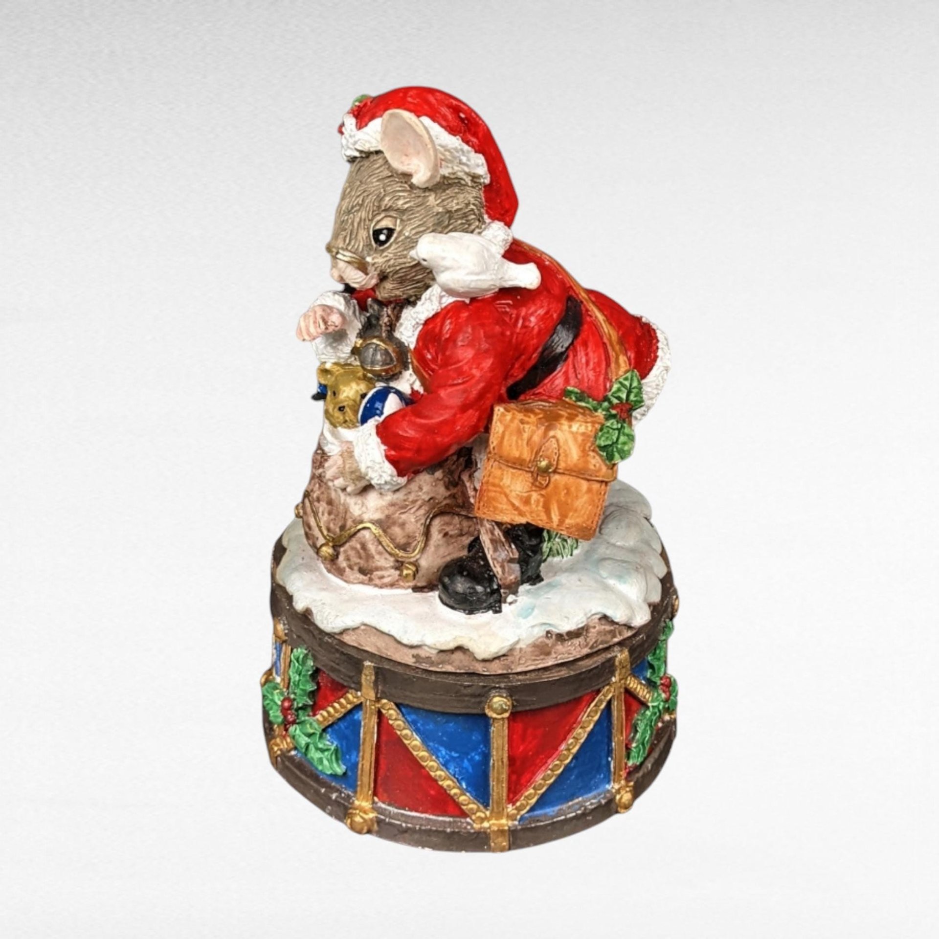 Vintage Resin Christmas Mouse Music Box | Musical Figurine | Holiday Decor | Gift for Collector