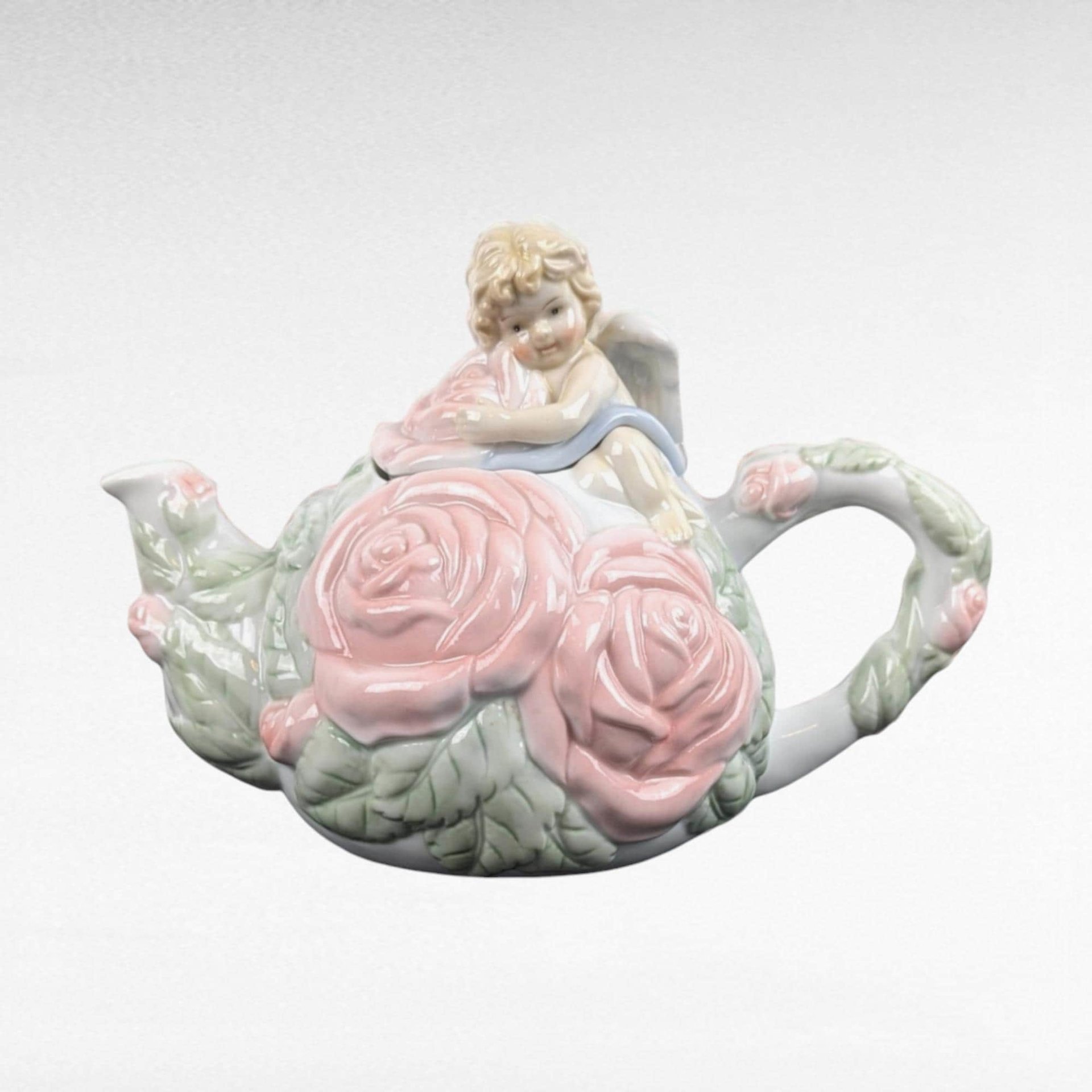 Vintage Avon Cherub Teapot | Porcelain Rose Teapot | Angel Teapot | Collectible Teapot