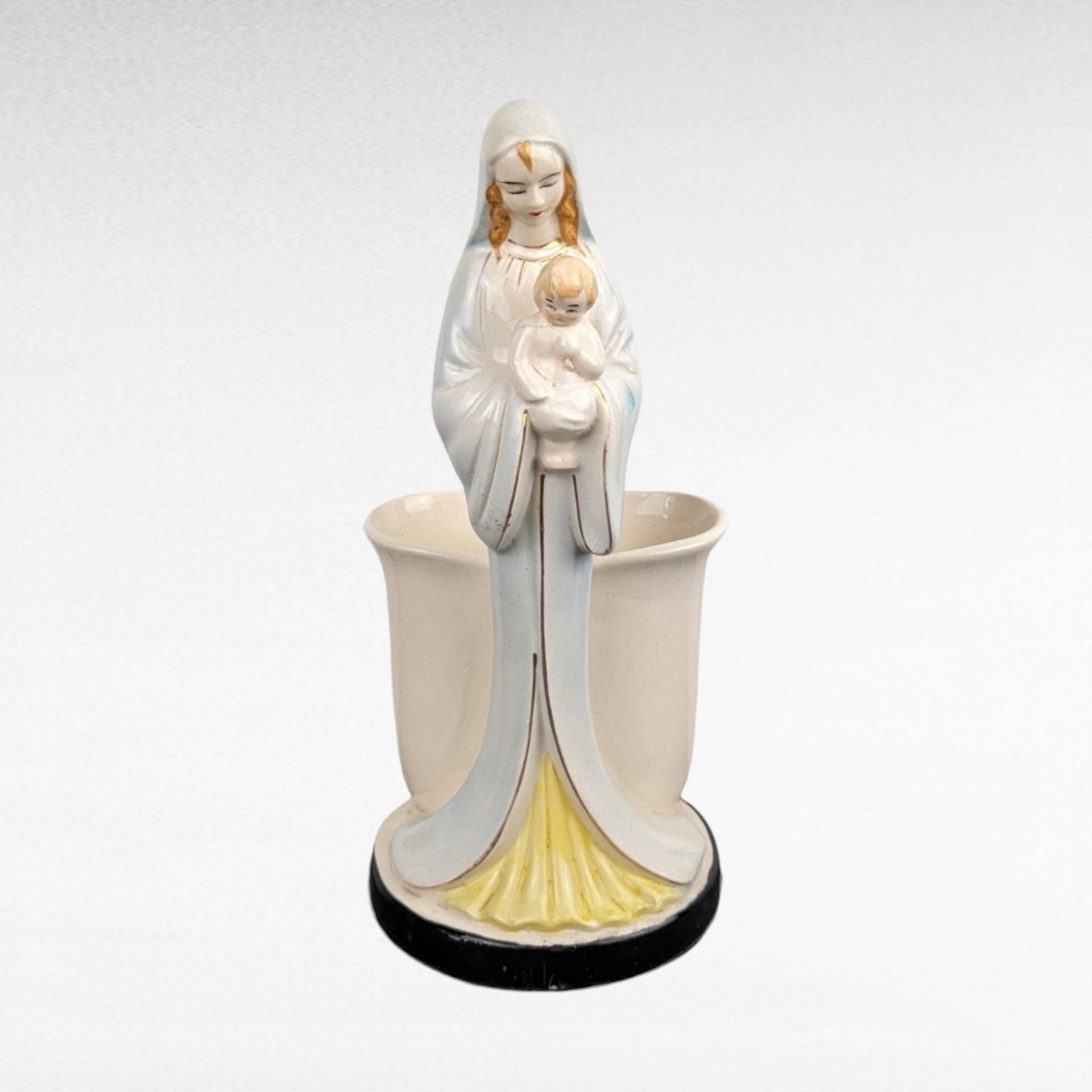 Vintage Madonna and Child Planter | Made in Japan | Ceramic Virgin Mary with Baby Jesus | Religious Decor | Floral Decor