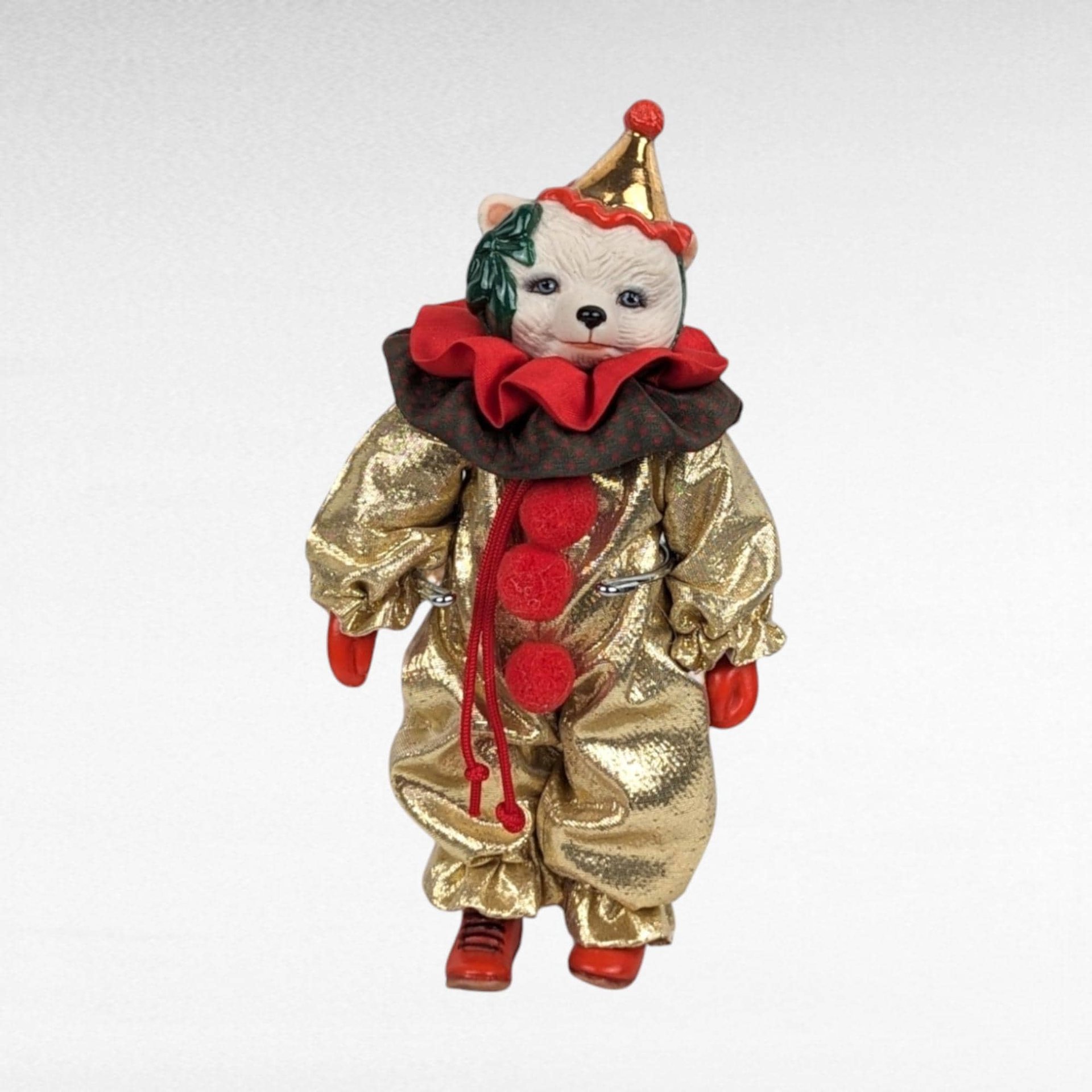 Vintage White Bear Clown with Stand.