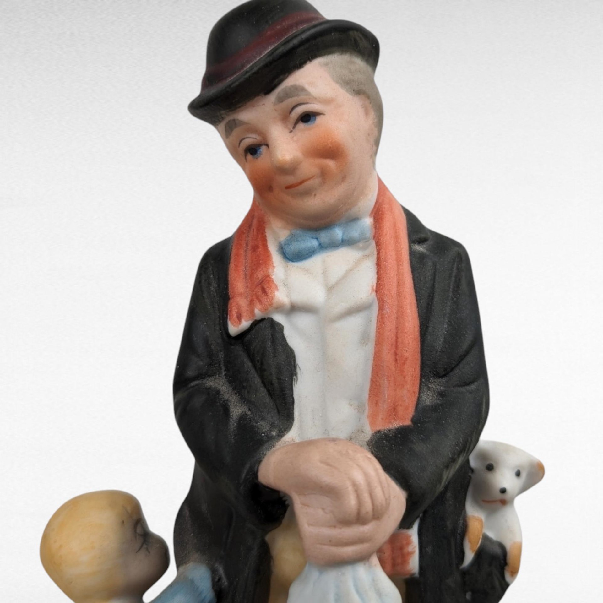 Vintage Albert Price Ceramic & Wood Music Box, Man and Child Figurine, Unknown Song, Collectible Music Box