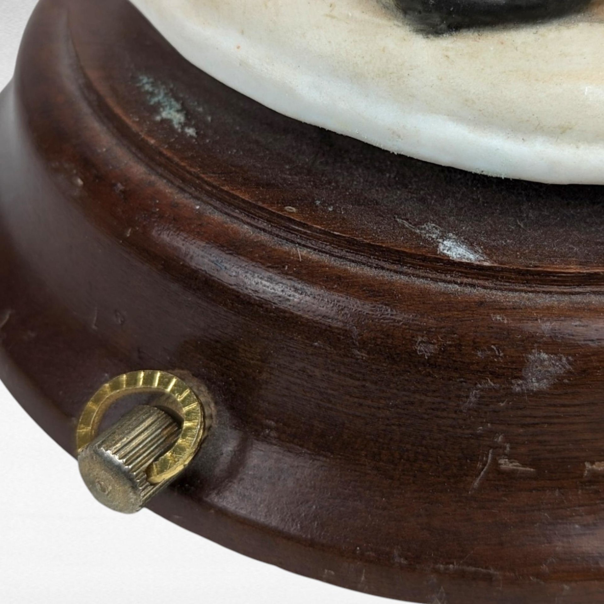 Vintage Albert Price Ceramic & Wood Music Box, Man and Child Figurine, Unknown Song, Collectible Music Box