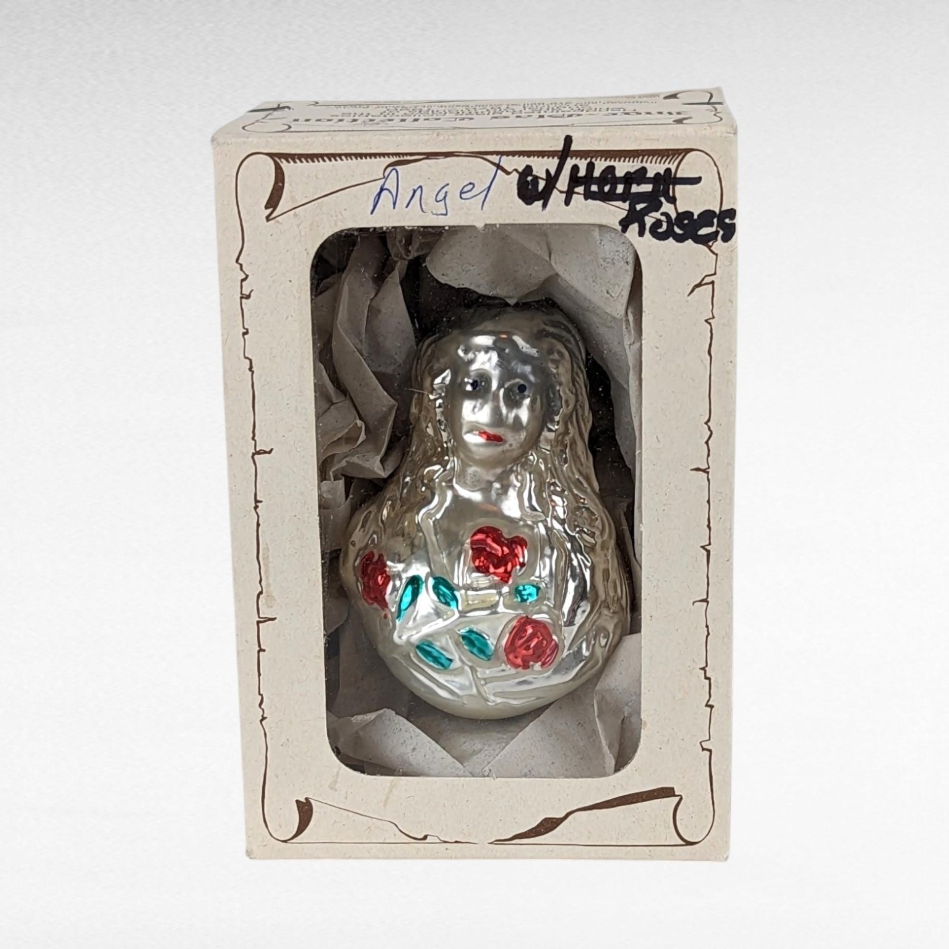 Vintage Inge-Glas Angel with Roses Christmas Ornament - German Glass Ornament