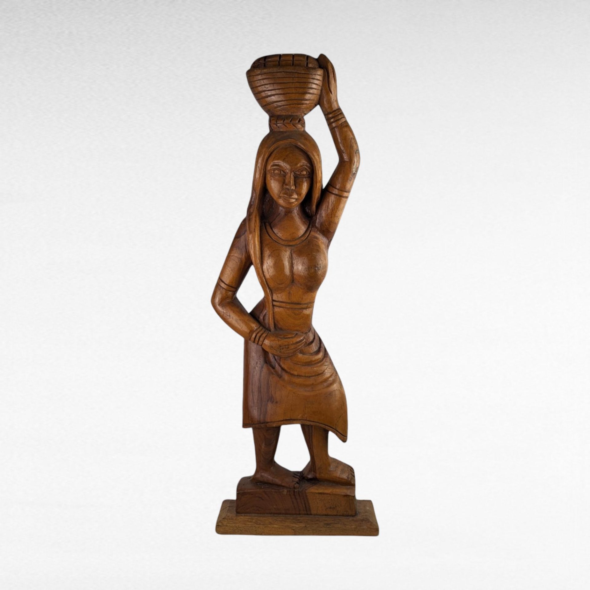 Vintage Hand-Carved Wooden Woman with Bowl Sculpture - 24"  African Art - Tribal Art - Wood Statue