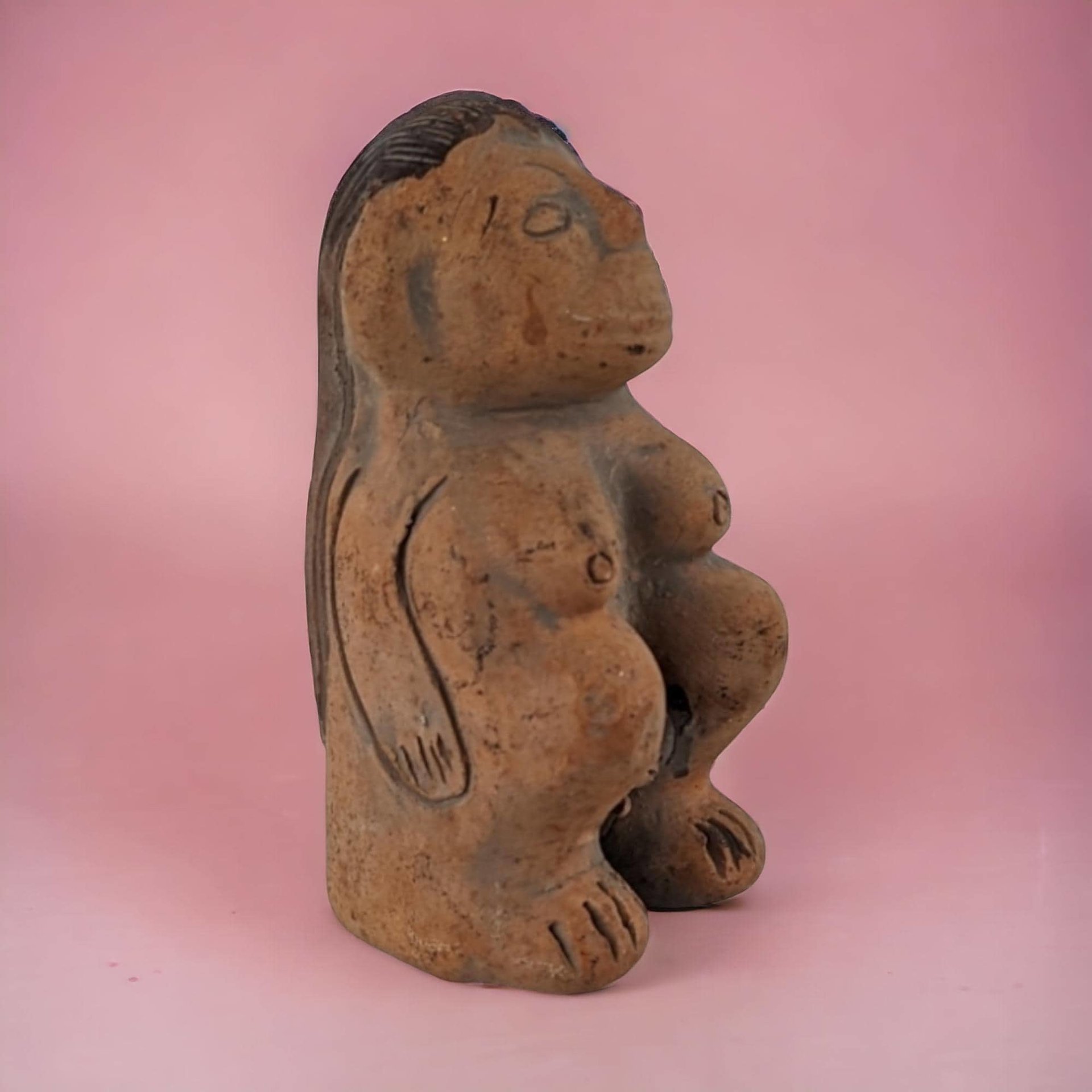 Vintage Mexican Clay Fertility Goddess Figurine - Folk Art Sculpture - 4 Inches Tall