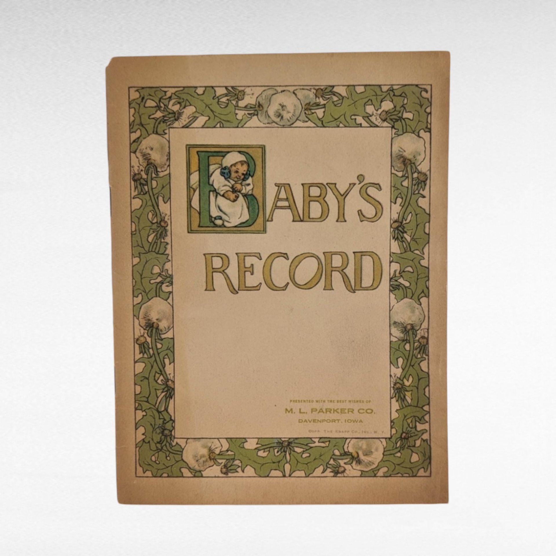 Antique Baby's Record Book, M.L. Parker Co., Baby Journal, Victorian Baby Book, Edwardian Baby Keepsake, Gift for New Parents