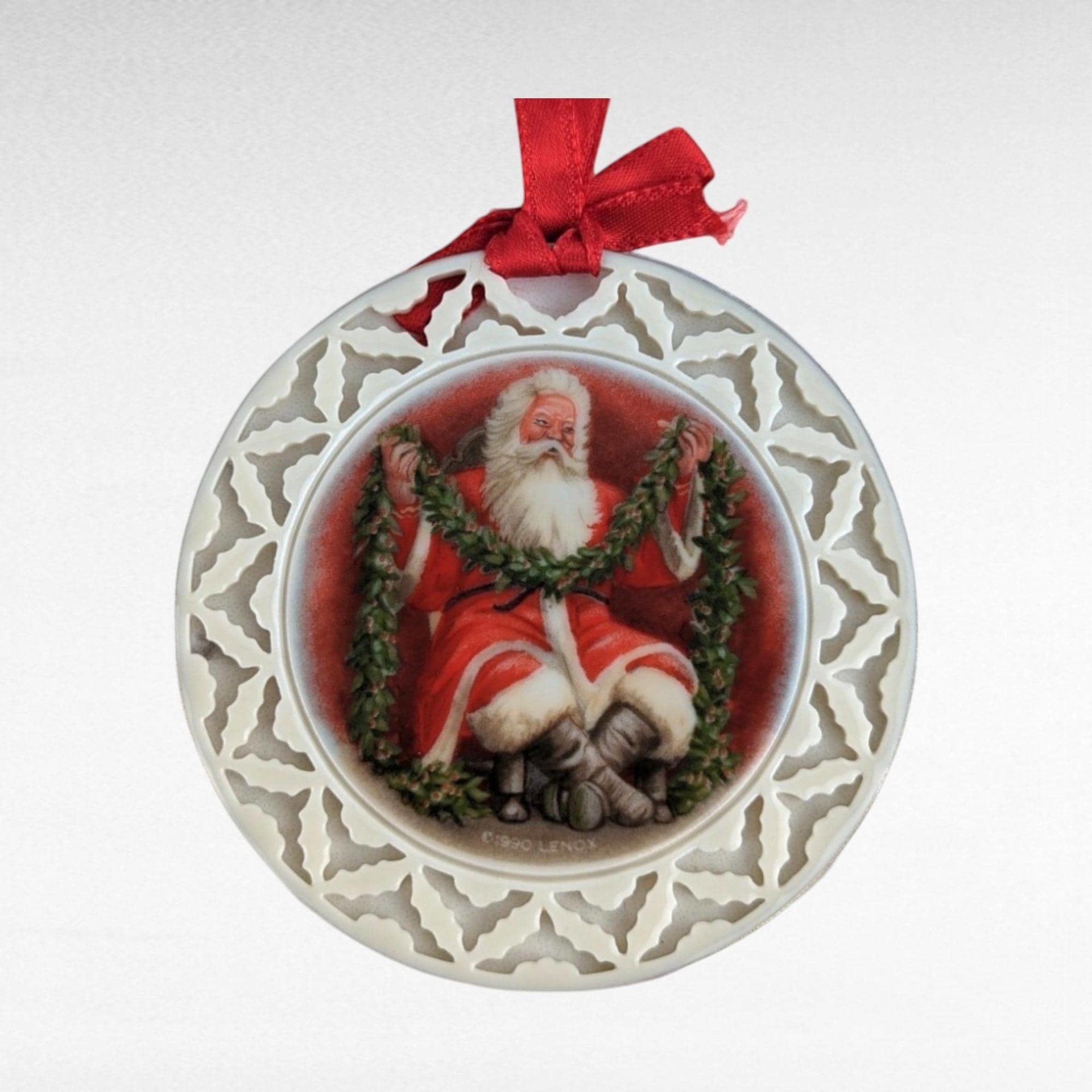 Vintage Lenox Portrait Series Santa Ornament | Santa with Garland | Porcelain Christmas Ornament | Collectible Lenox
