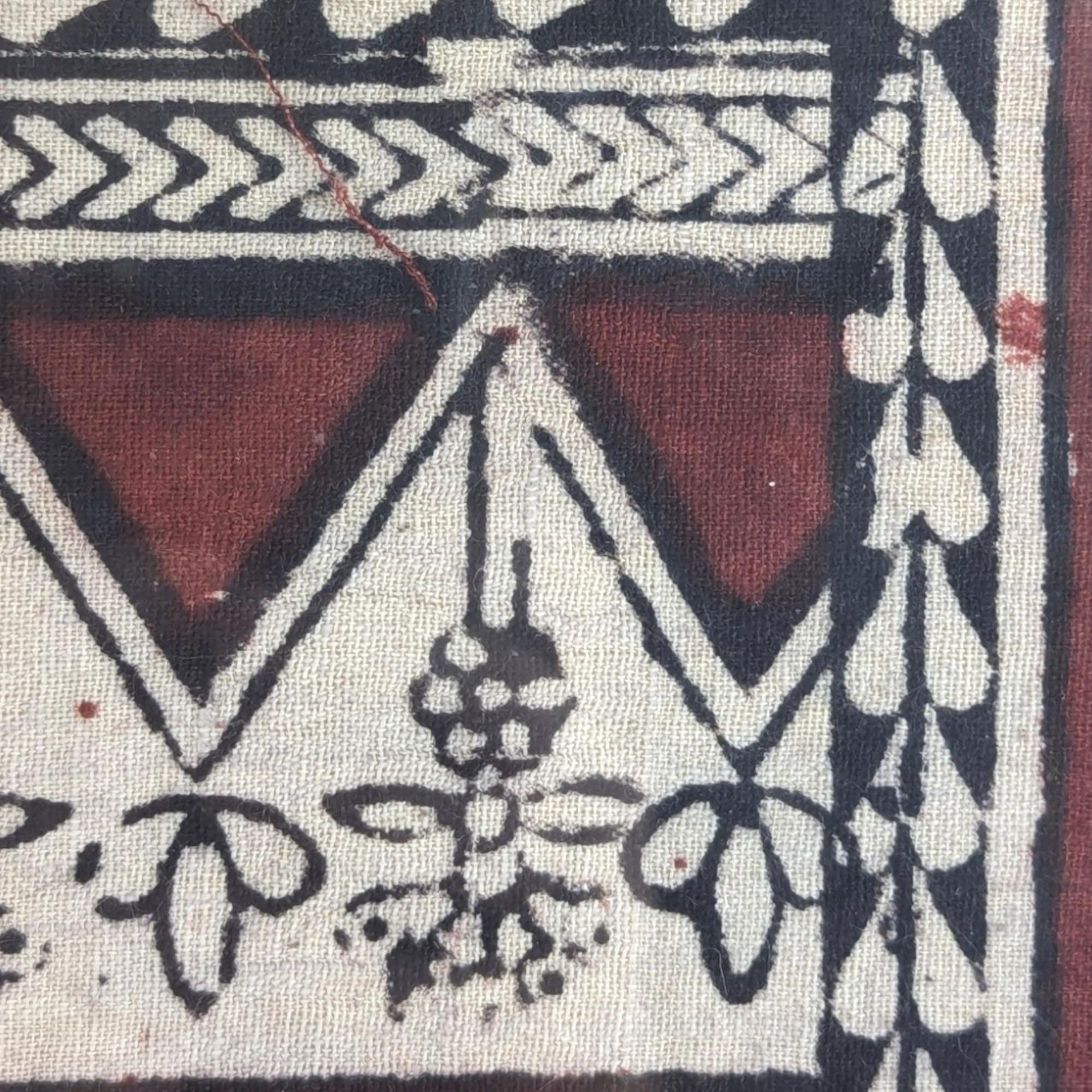 Vintage Framed Painting | Indian Folk Art | Tribal Art | Textile Art | Wall Decor | Dancing Figures | 15.5"