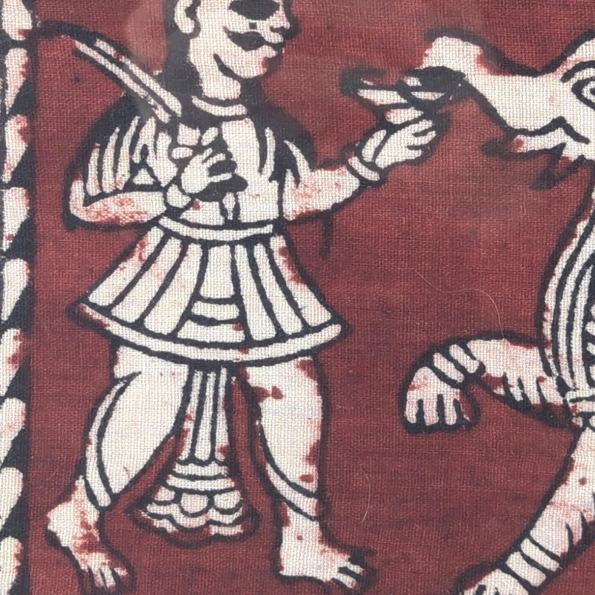 Vintage Framed Painting | Indian Folk Art | Hindu Deities | Textile Art | Wall Decor | Elephant & Peacock | 15.5"