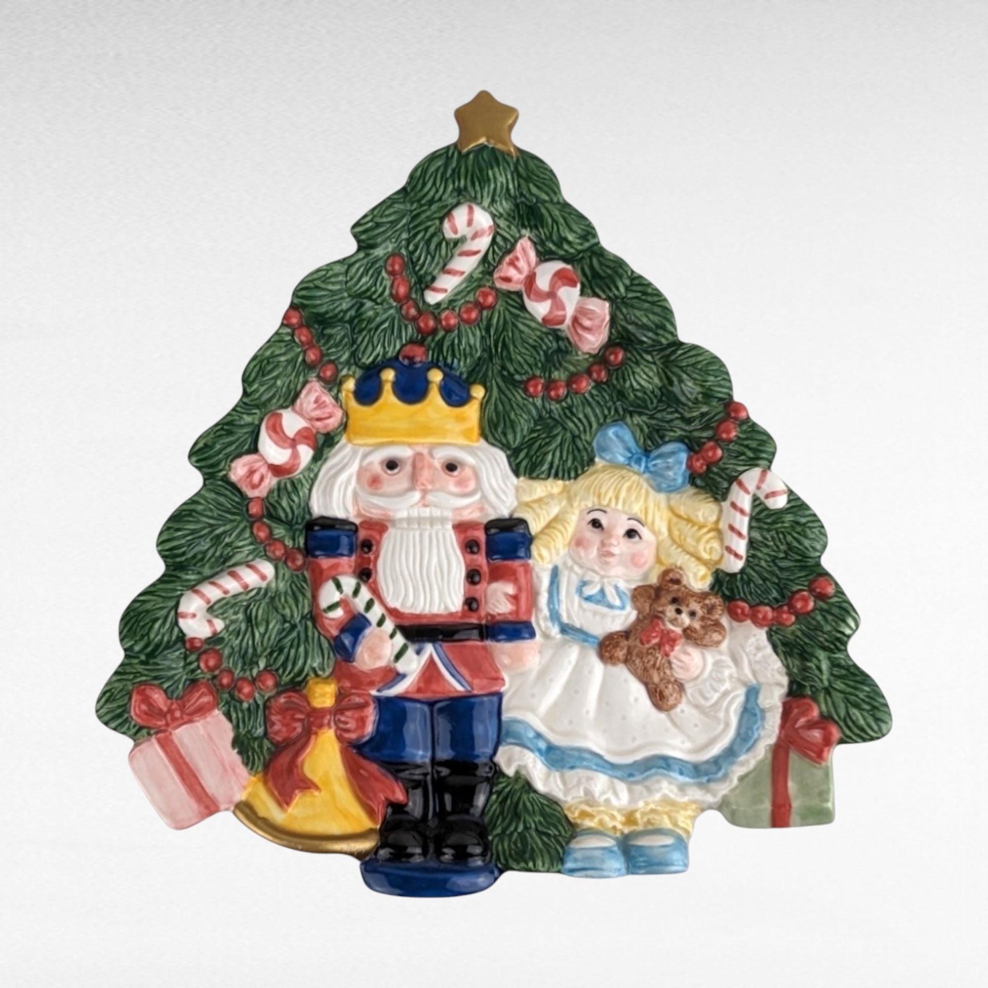Vintage Christmas Decor Lot, Fitz and Floyd Nutcracker Platter, Musical Santa, Snowman Salt & Pepper