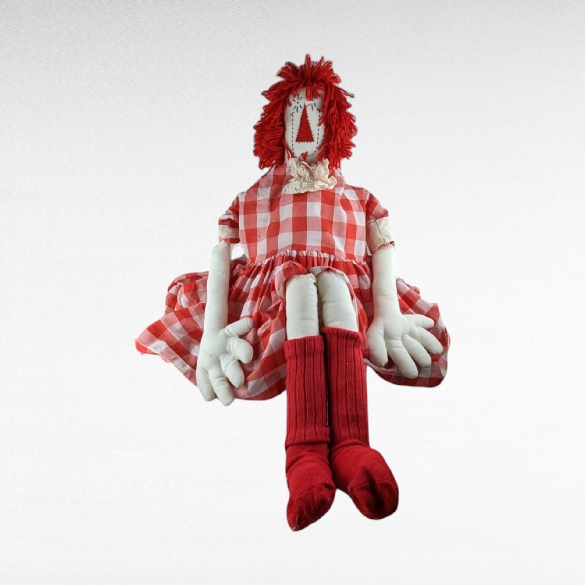 Handmade Rag Doll, 39" Rag Doll, Red Checkered Dress,  Collectible Doll,  Vintage Doll,  Large Rag Doll