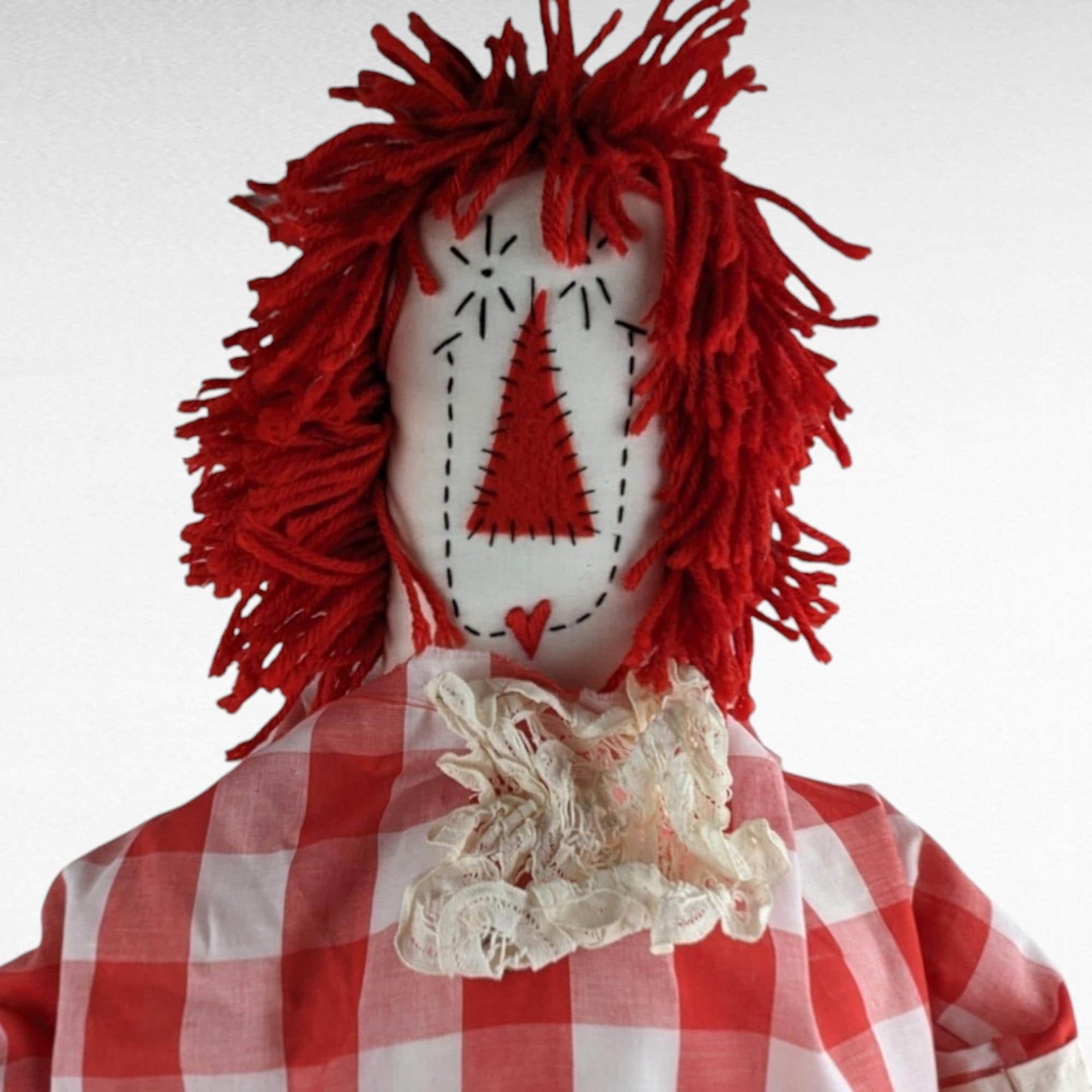 Handmade Rag Doll, 39" Rag Doll, Red Checkered Dress,  Collectible Doll,  Vintage Doll,  Large Rag Doll