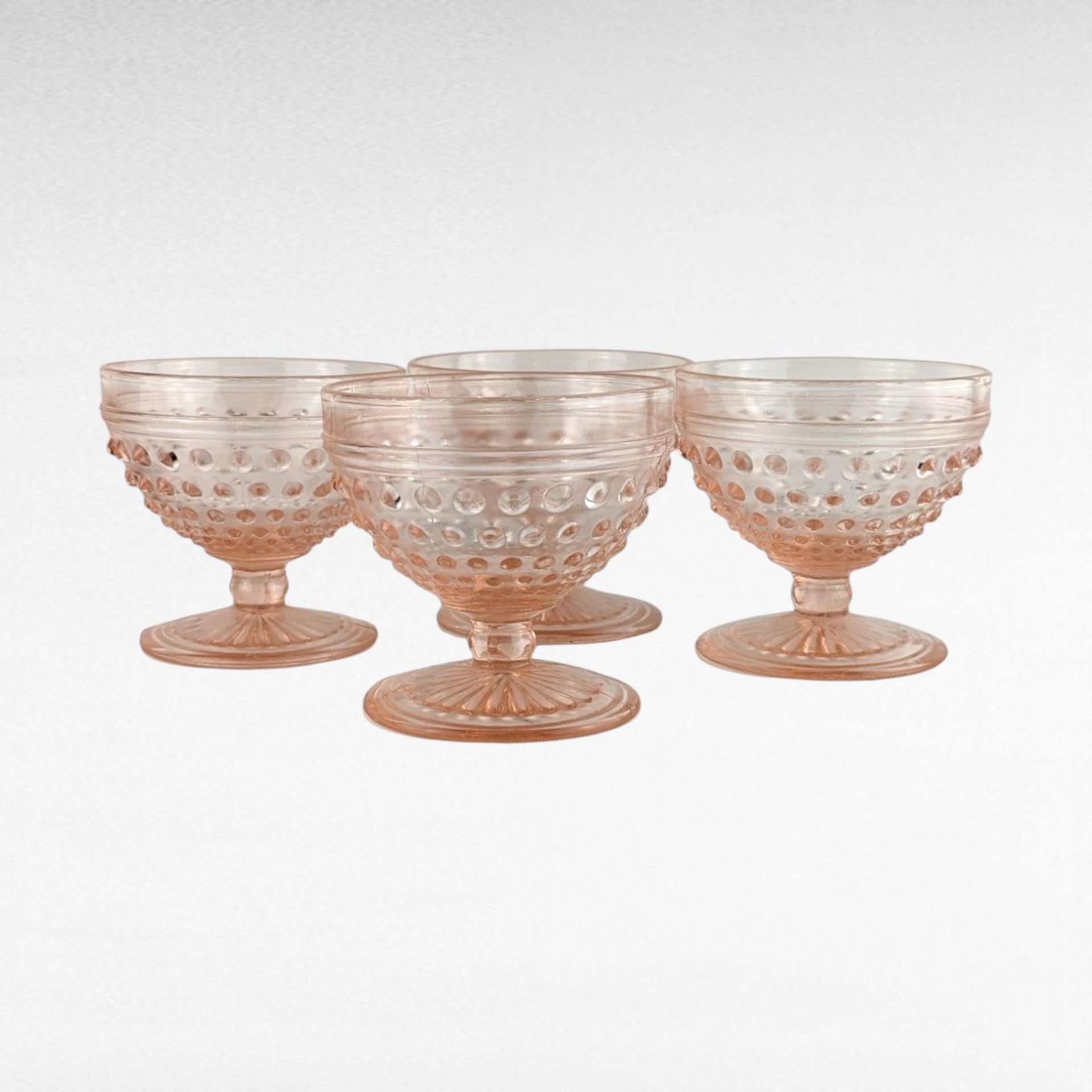 Vintage Anchor Hocking Pink Hobnail Sherbet Glasses, Set of 4, Dessert Glasses, Ice Cream Dishes, Retro Kitchenware