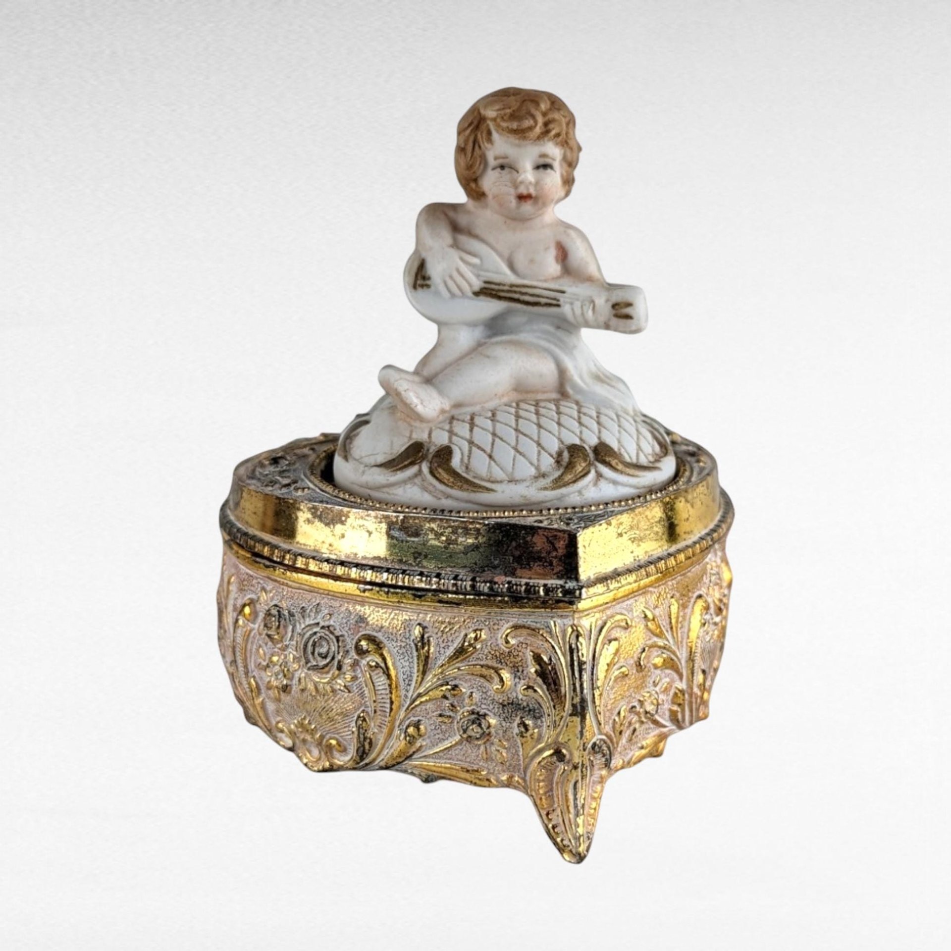 Vintage Cherub Trinket Box, Metal and Resin, Decorative Box, Jewelry Box, Gift for Her