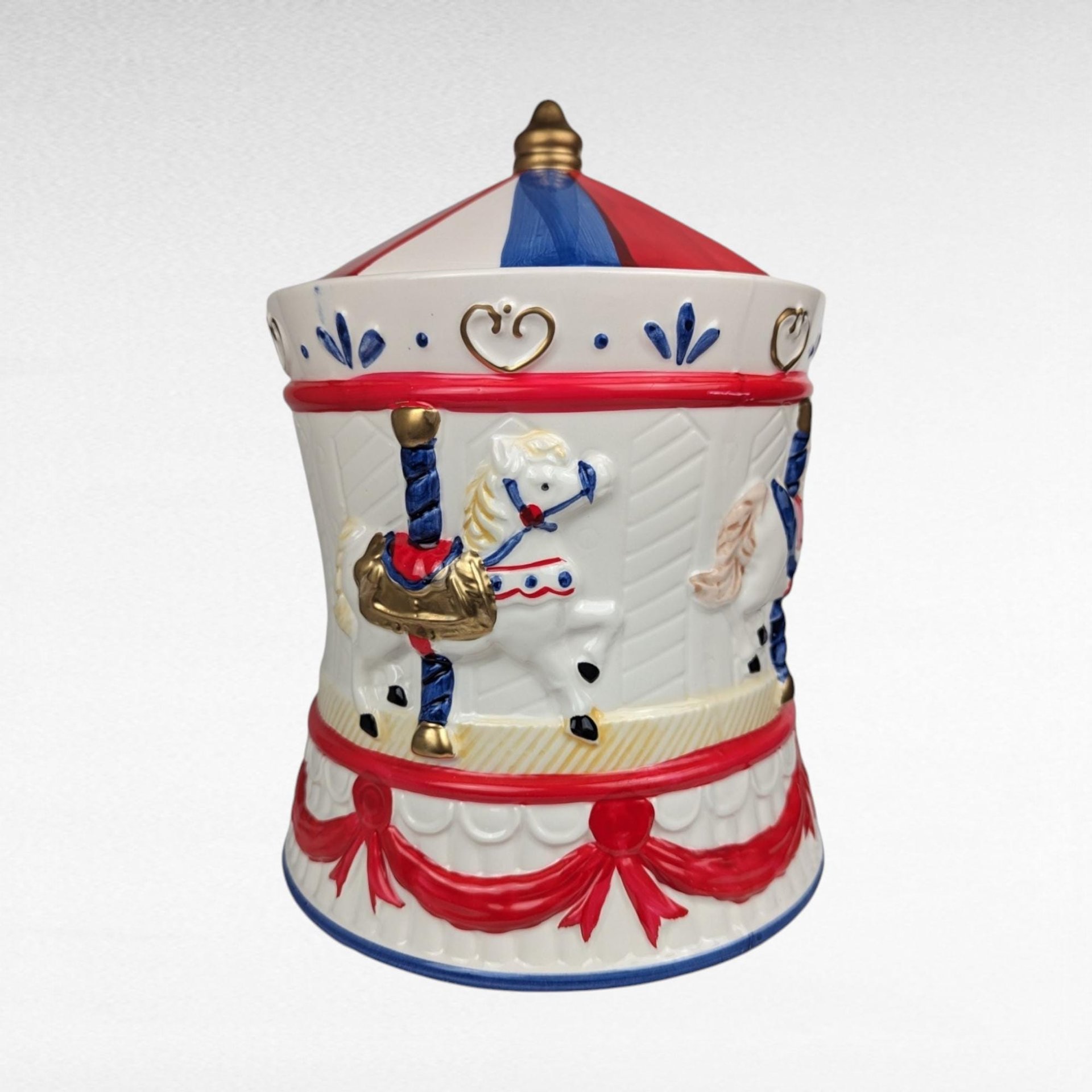Vintage AMC Carousel Musical Cookie Jar | Ceramic | Plays "It's a Small World"