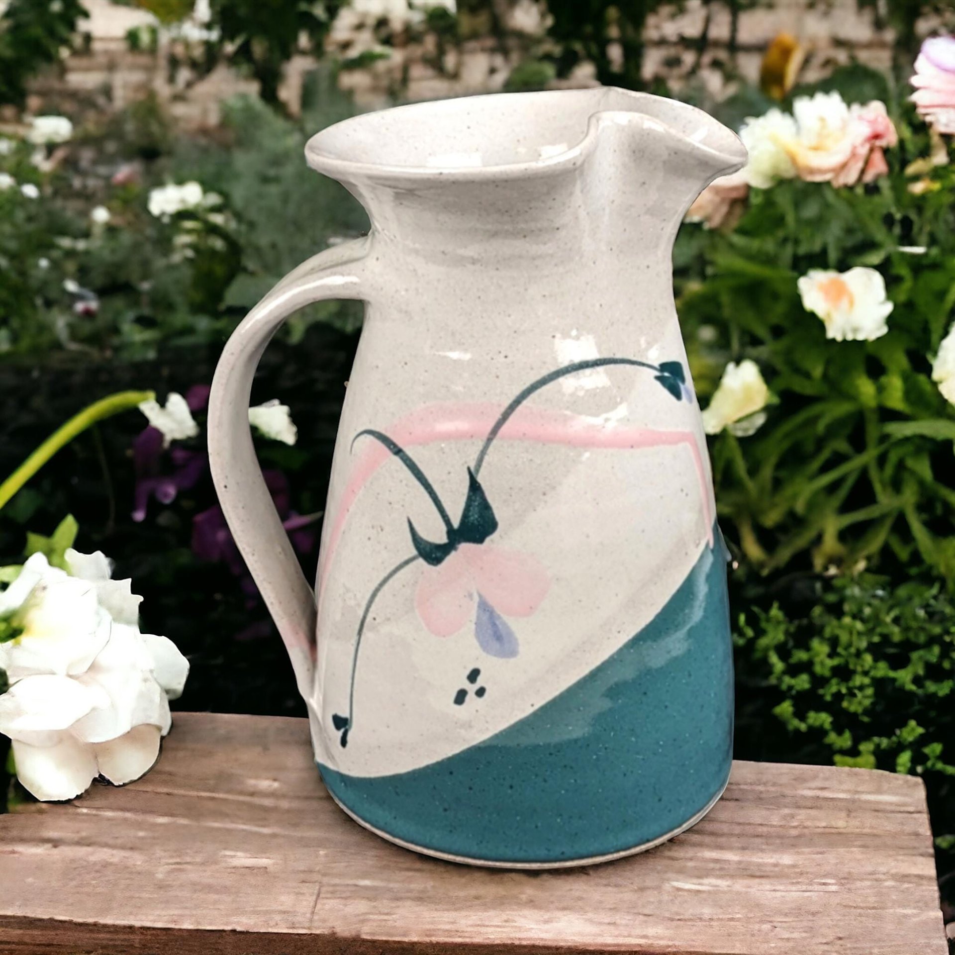 Studio Pottery Pitcher | Signed Earthenware Pitcher | Handmade Ceramic Pitcher | Rustic Home Decor