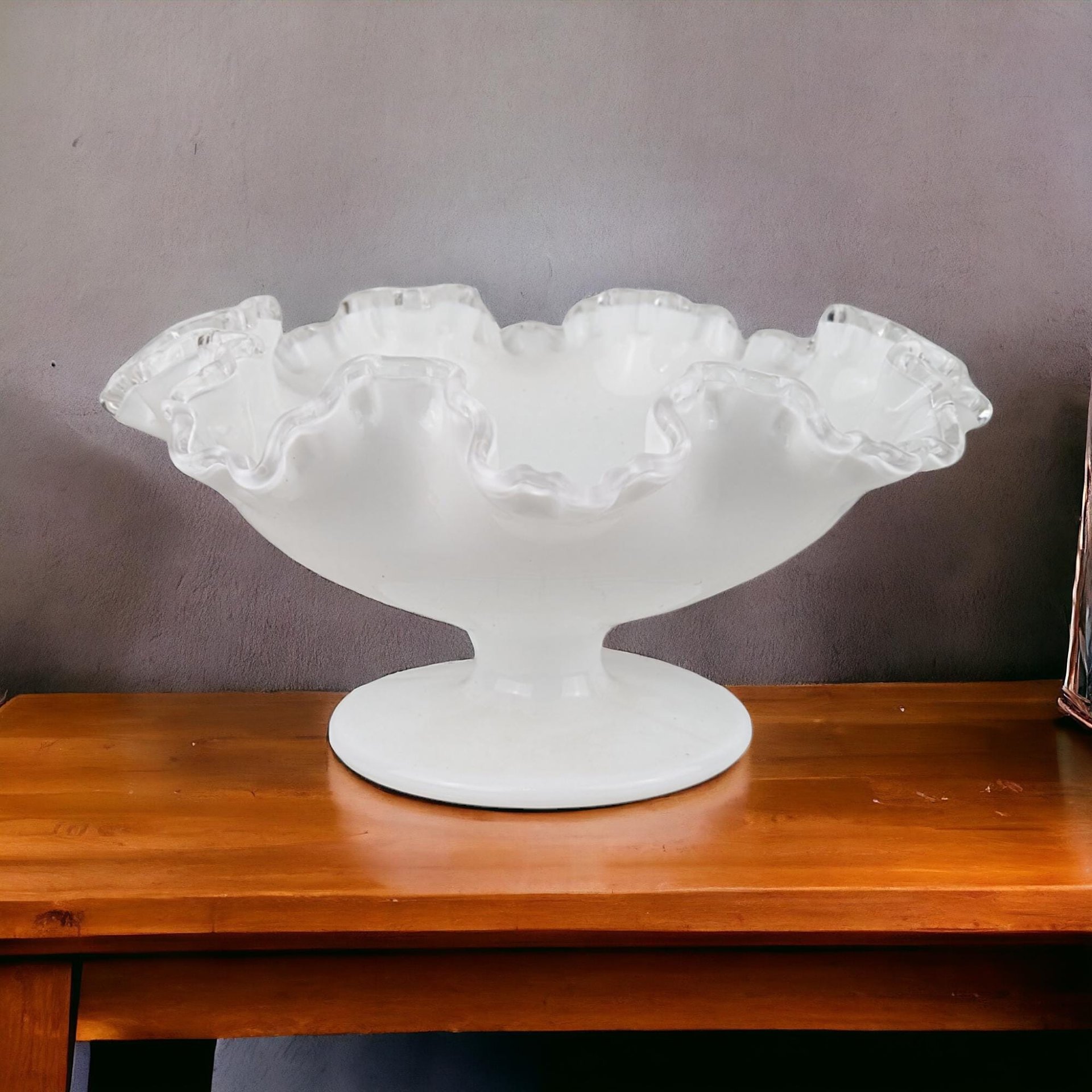 Fenton Silvercrest Milk Glass Ruffled Pedestal Dish | Vintage Candy Dish | 1960s Glassware | Candy Dish