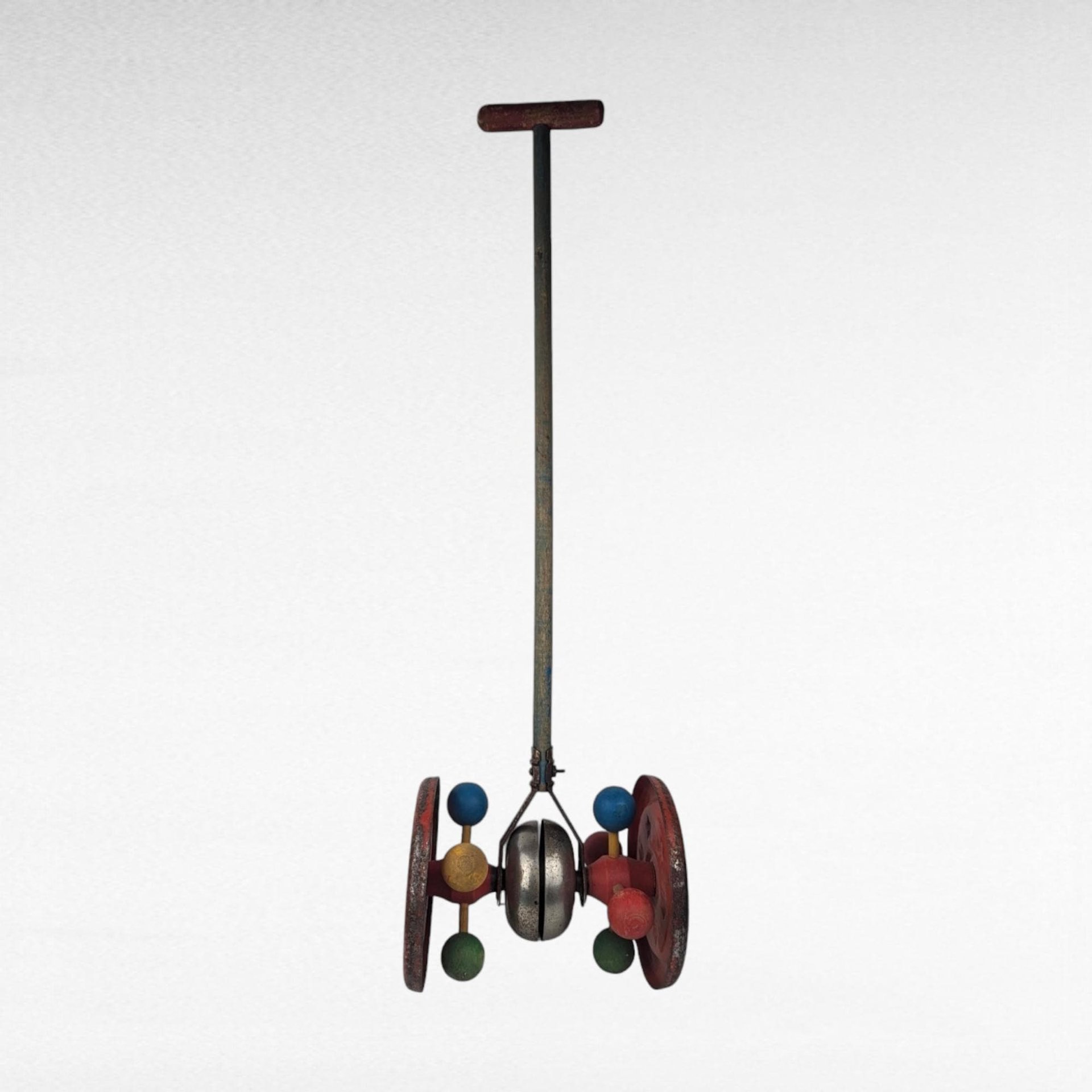 Vintage 1930s Gong Bell Push Toy | Toddler Walking Toy | Metal Plaything | Collectible Children's Toy