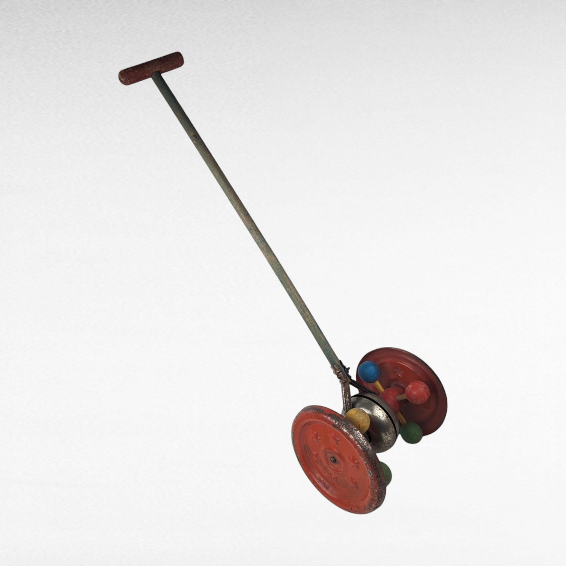 Vintage 1930s Gong Bell Push Toy | Toddler Walking Toy | Metal Plaything | Collectible Children's Toy