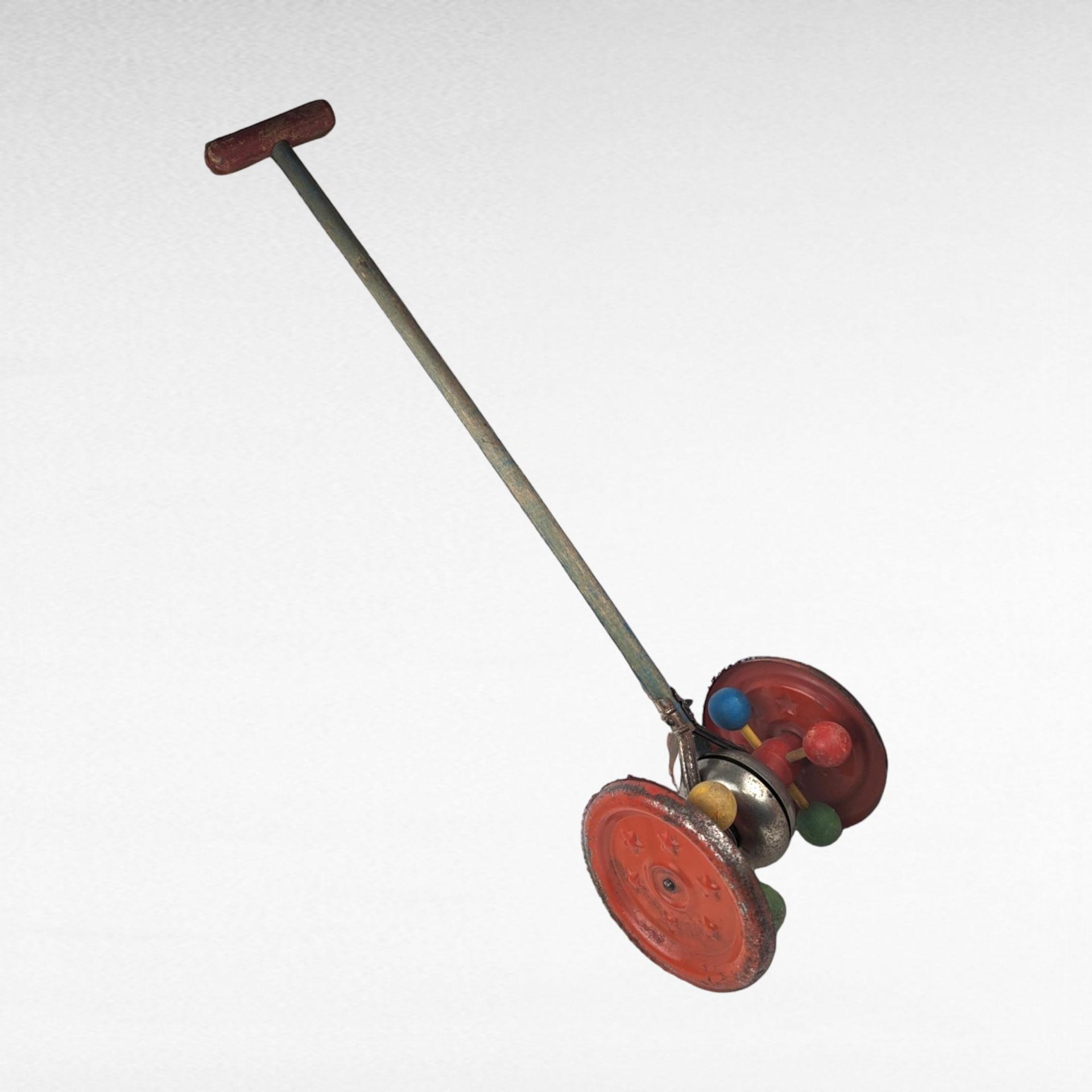 Vintage 1930s Gong Bell Push Toy | Toddler Walking Toy | Metal Plaything | Collectible Children's Toy