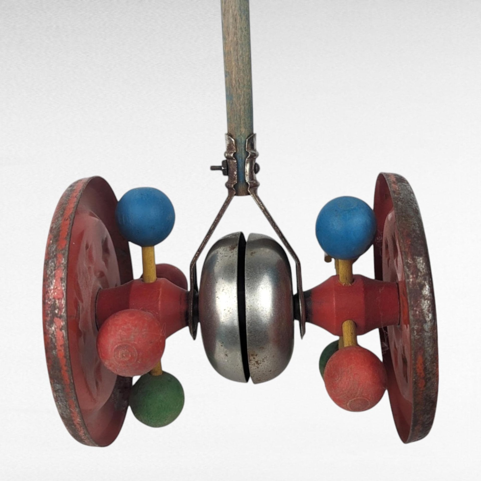 Vintage 1930s Gong Bell Push Toy | Toddler Walking Toy | Metal Plaything | Collectible Children's Toy