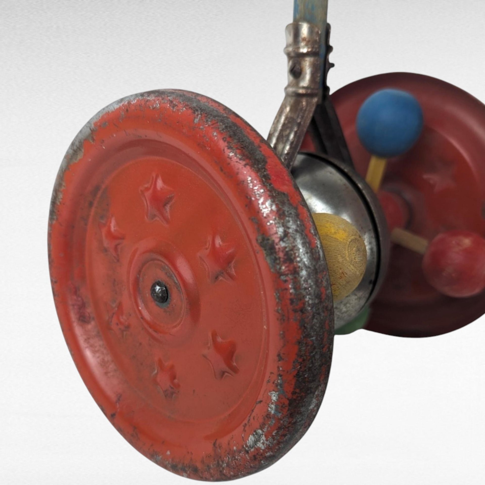 Vintage 1930s Gong Bell Push Toy | Toddler Walking Toy | Metal Plaything | Collectible Children's Toy