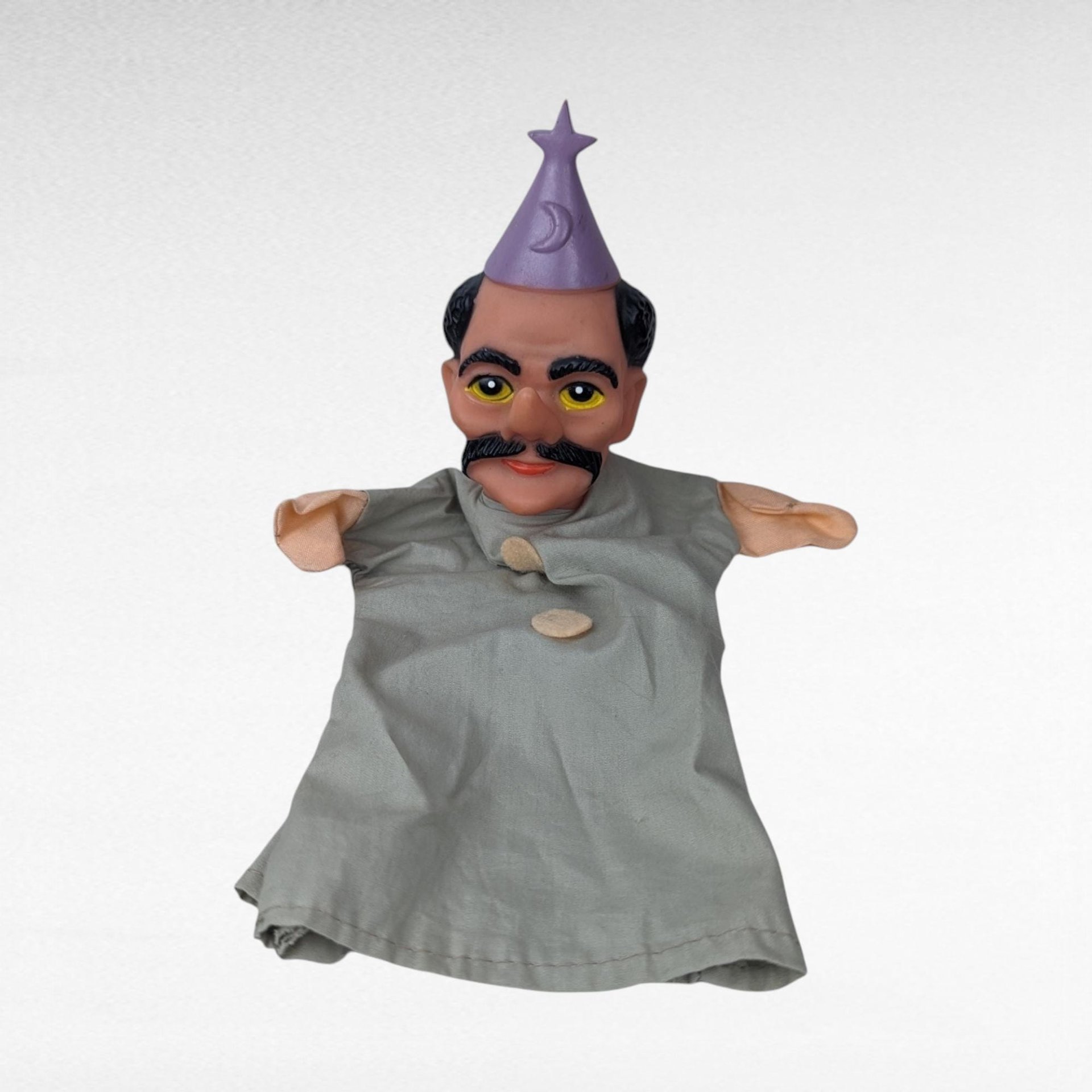 Pair of Vintage Rubber Head Hand Puppets | Wizard & Clown Puppets | Kids Toys | Collectible Puppets | Pretend Play