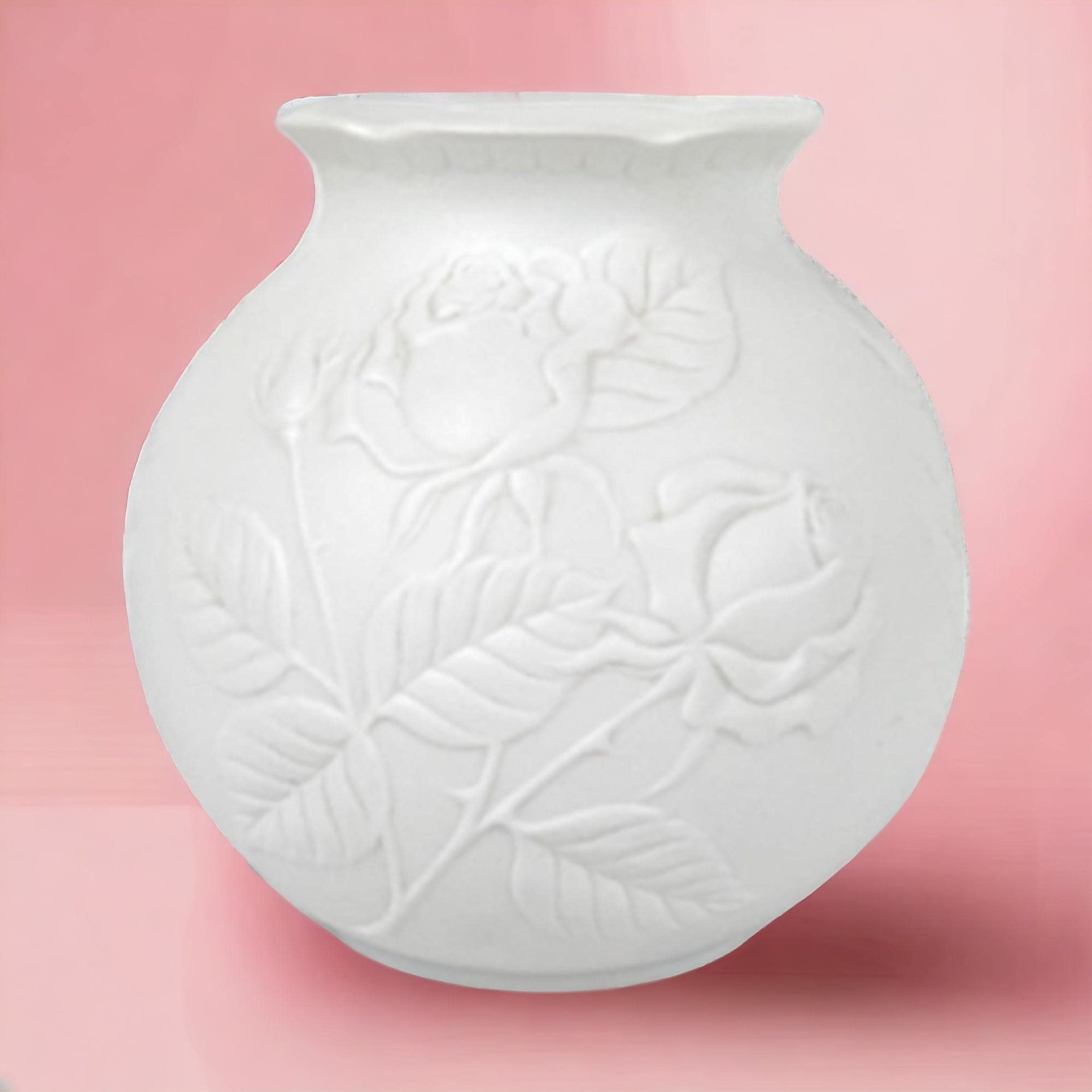 Vintage Kaiser White Bisque Vase with Embossed Roses, 1980s Porcelain Flower Vase, Home Decor, Wedding Gift, 5.5 inches