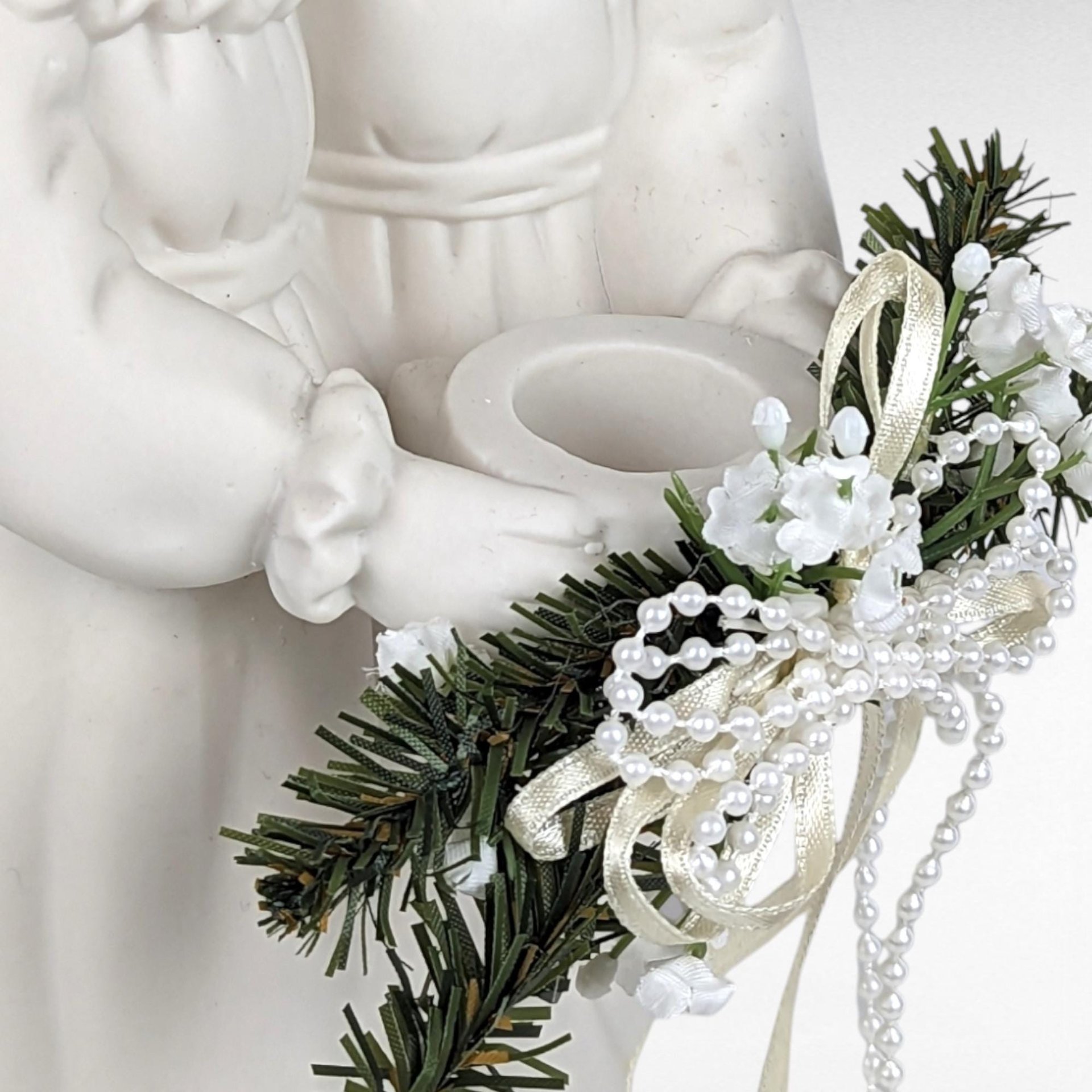 Vintage 1997 Growth Singing Angels Bisque Porcelain Taper Candle Holder - 9 Inches