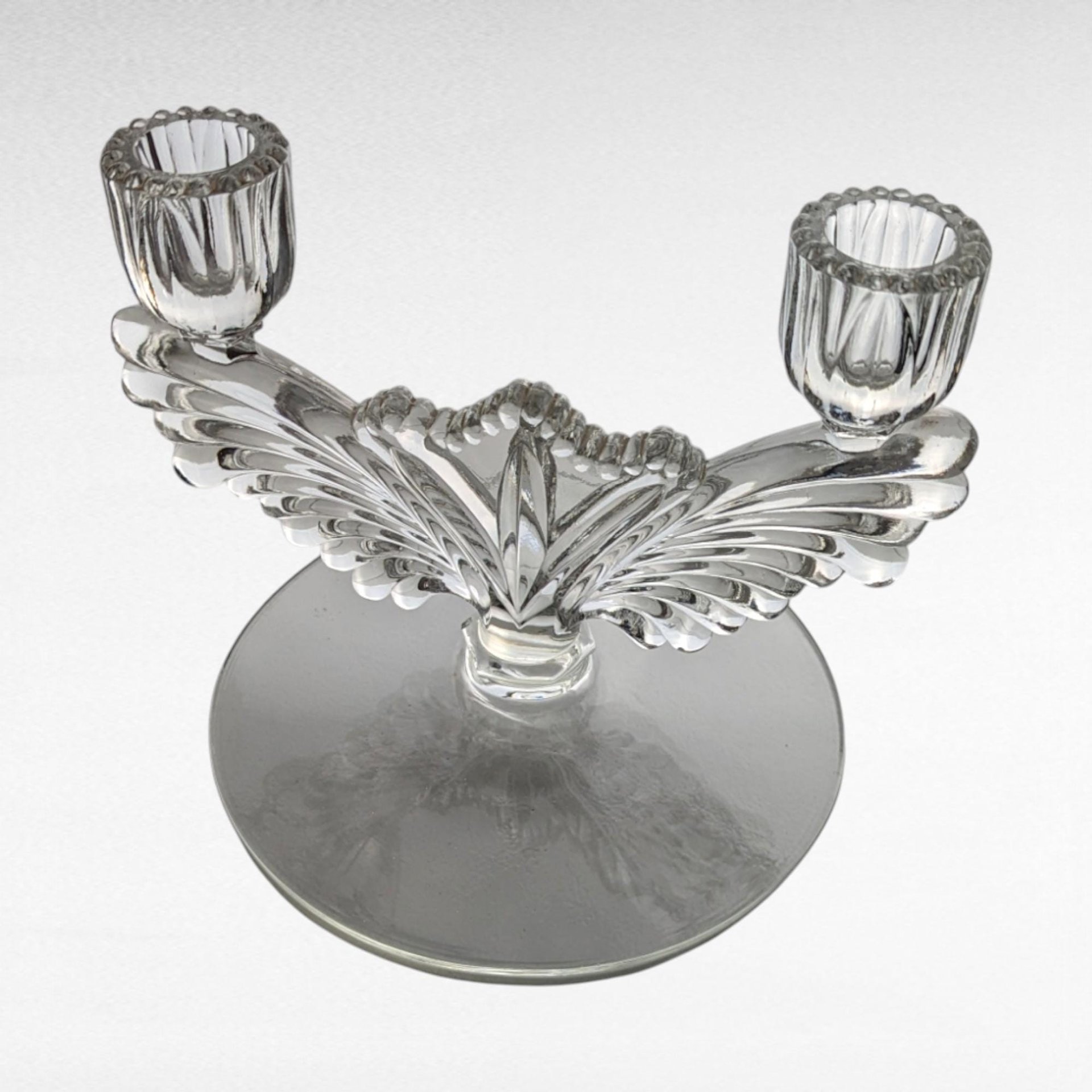 Vintage Tiffin Franciscan Double Light Candlestick, Clear Glass, 5.75 Inches - Elegant Home Decor