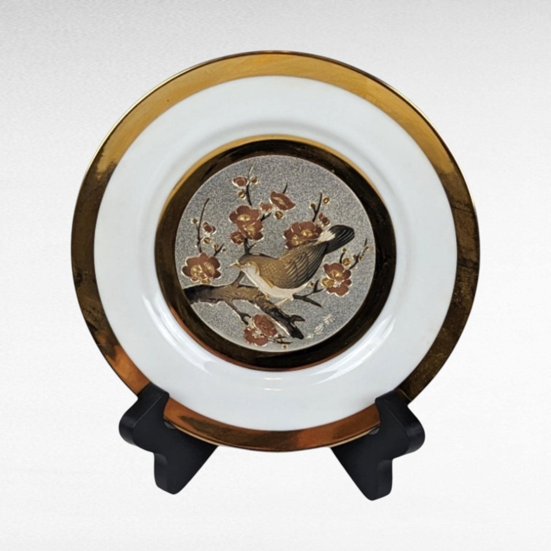 Vintage Chokin & Asian Art Plates, Lot of 8, Gold Trim, Birds, Animals