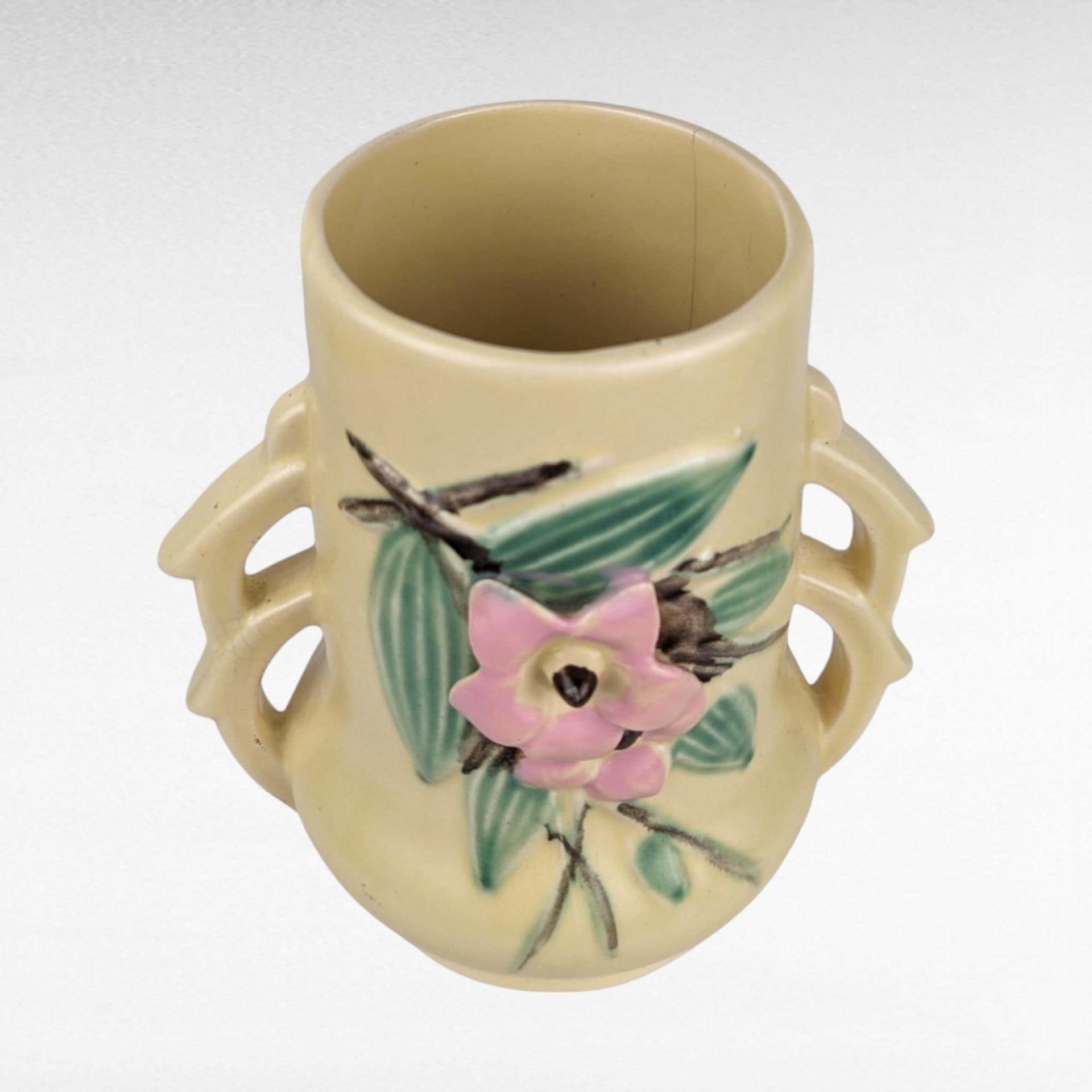 Vintage McCoy Blossomtime Yellow Vase | Art Deco Pottery |  Floral Vase |  Collectible Vase | Home Decor | Has Crack