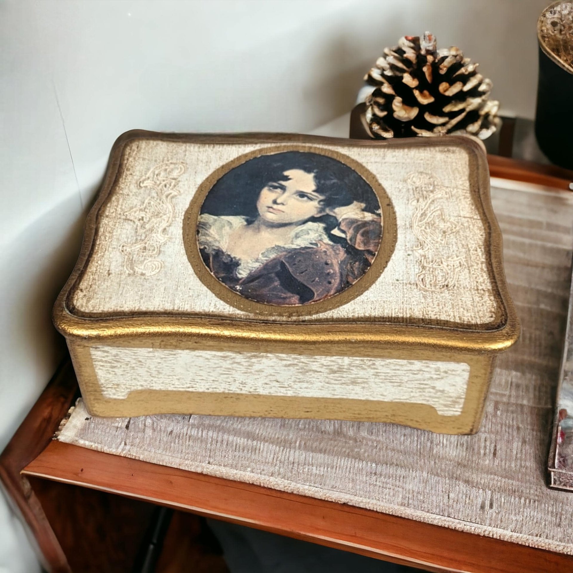 Vintage Wooden Music Box | Red Boy by Sir Thomas Lawrence | Jewelry Box | Old Music Box | Collectible Box