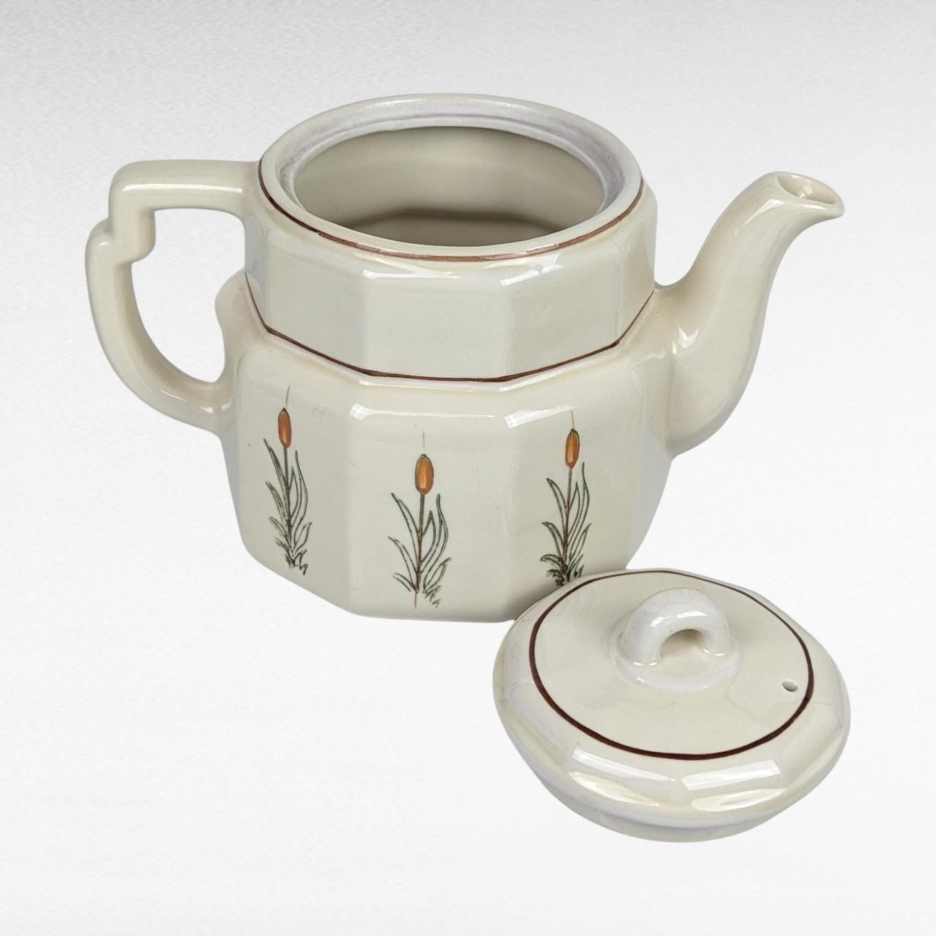 Vintage Porcelier Teapot | Wheat Pattern | Cream Ceramic Teapot with Lid | Art Deco Style | Collectible Teapot | Gift for Tea Lovers