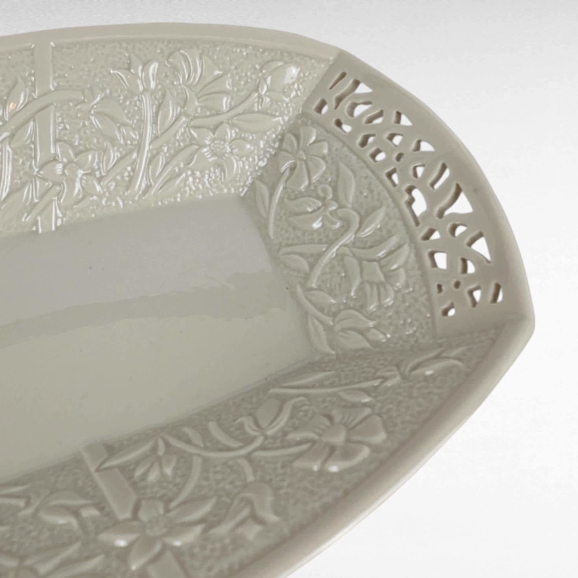 Lenox Jasmine Serving Tray | Large Oblong Platter | Cream Ceramic with Reticulated Design | Vintage Servingware | Home Decor