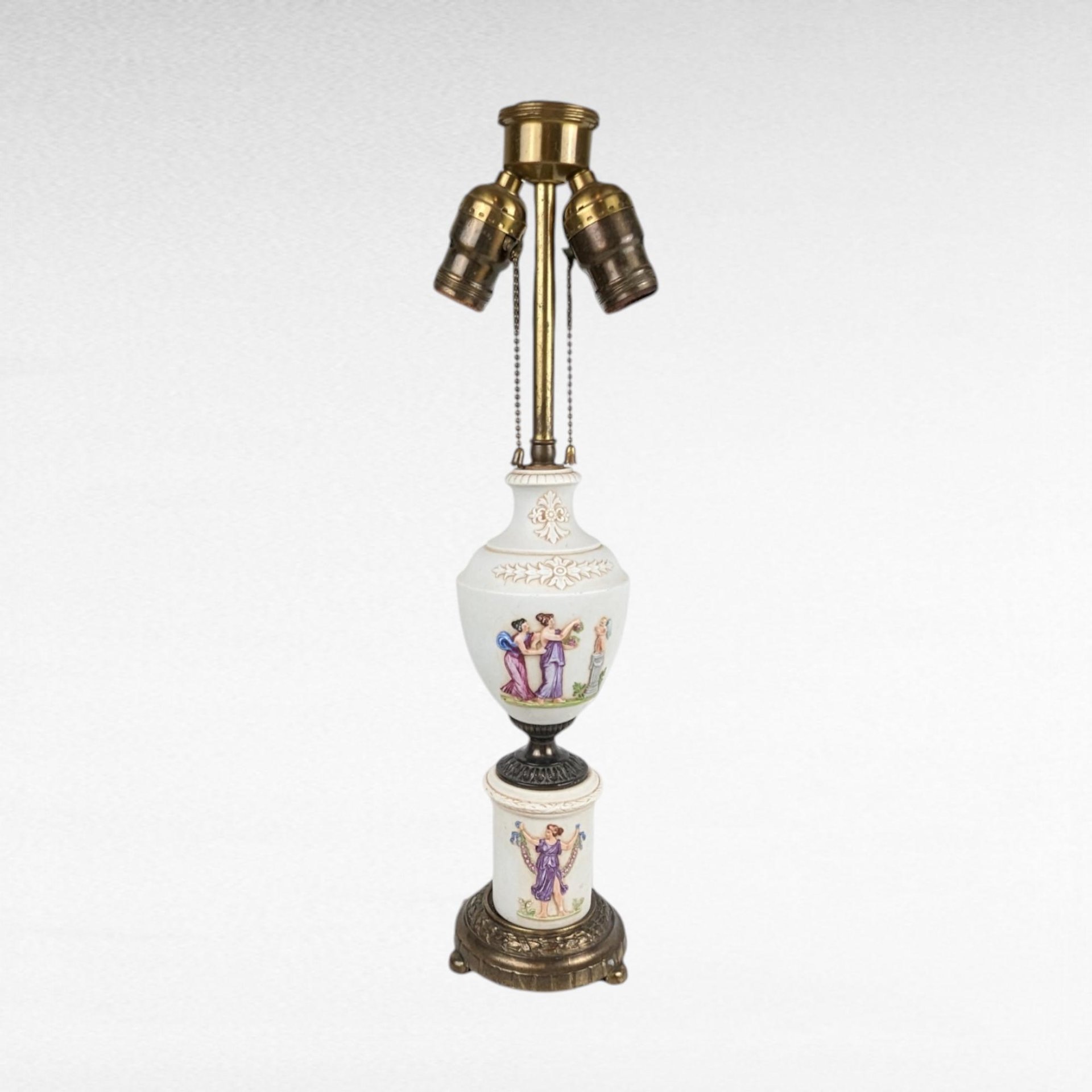 Antique Italian Ceramic Lamp | Double Light | Neoclassical Decor | Urn-Shaped Lamp Base