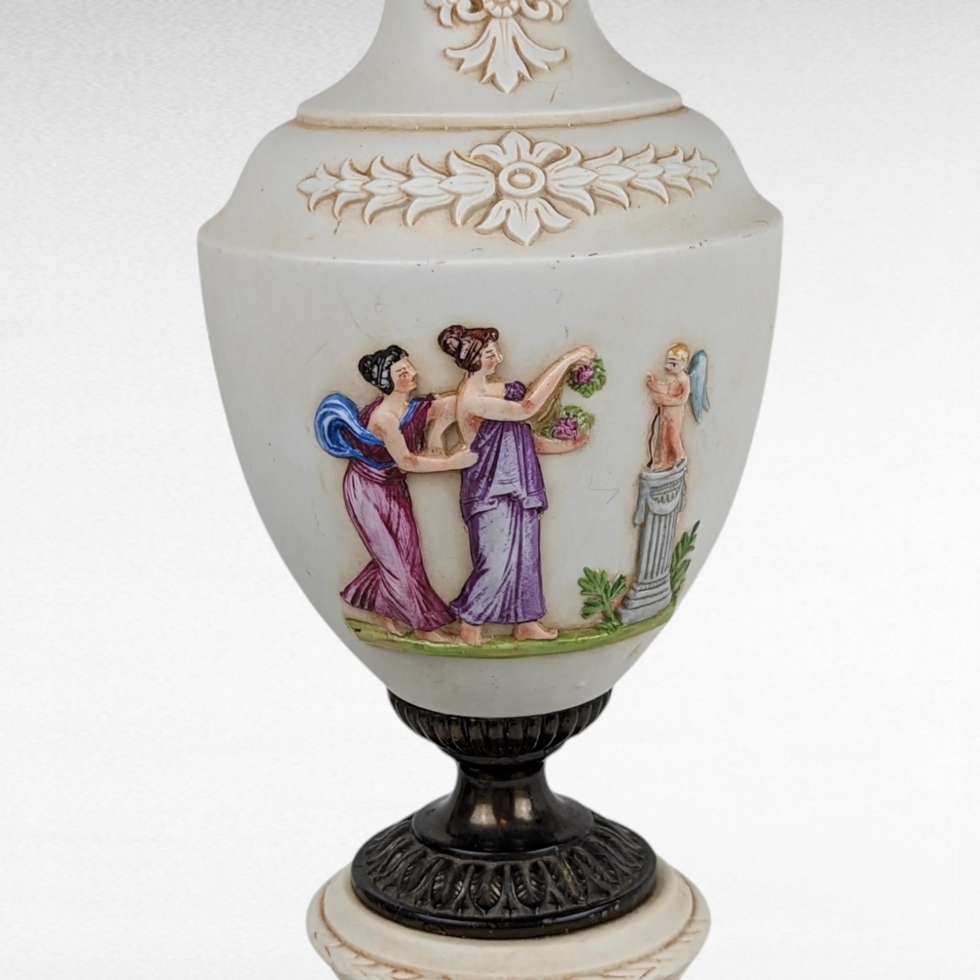 Antique Italian Ceramic Lamp | Double Light | Neoclassical Decor | Urn-Shaped Lamp Base