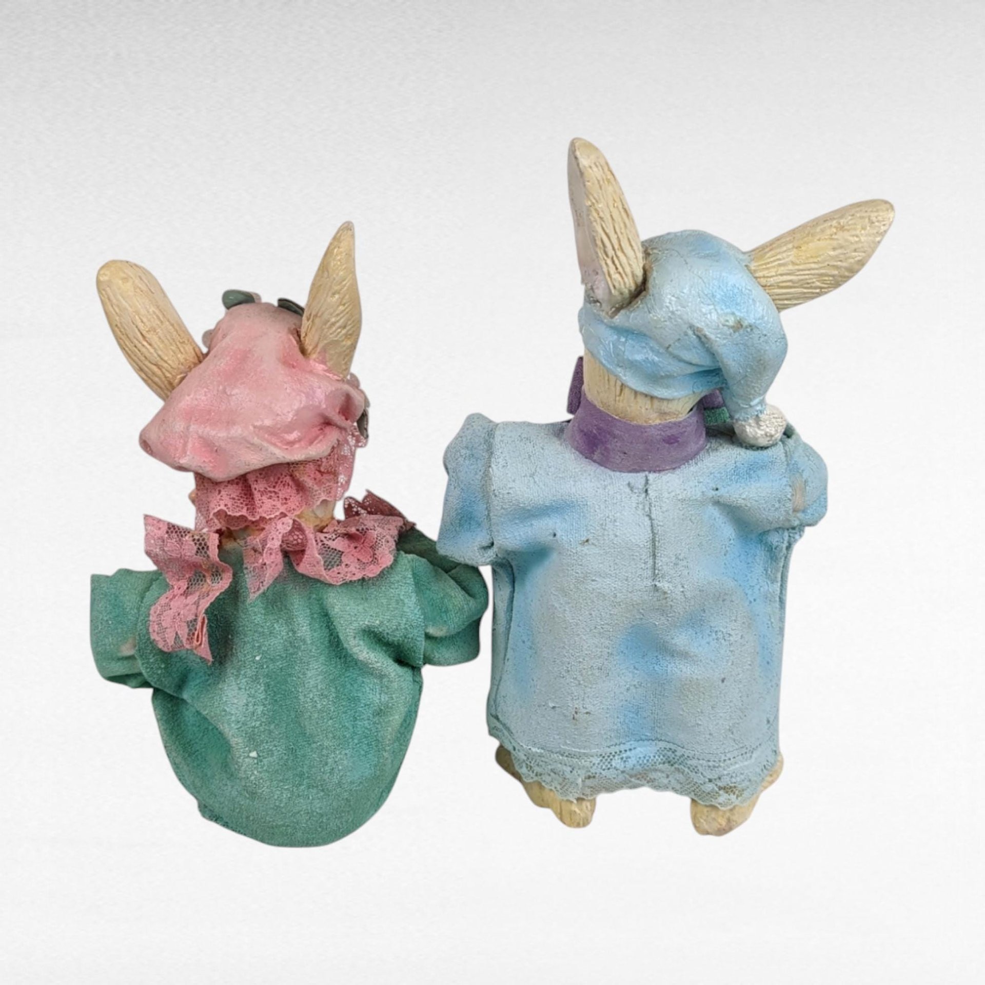Silvestri Bunny Figurines | Pair of Paper Mache Bunnies | Vintage Easter Decor | Whimsical Rabbit Figures | Collectible Bunnies