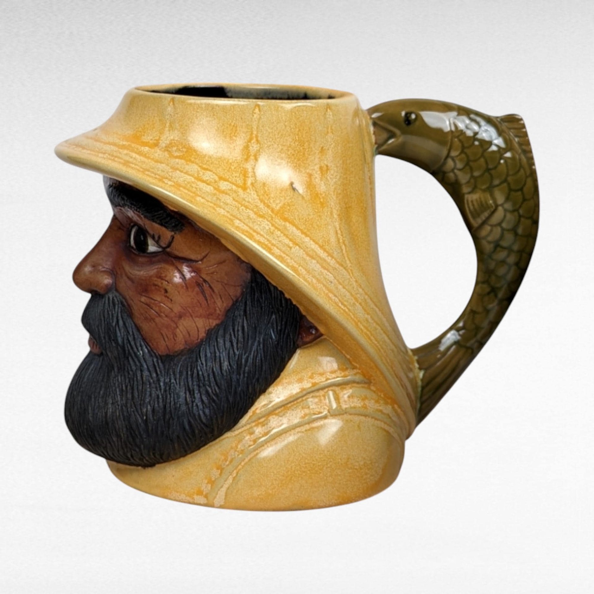1981 Handmade Fisherman Mug, Art Pottery Mug,  Signed, Unique Coffee Mug, Gift for Fisherman, Nautical Decor