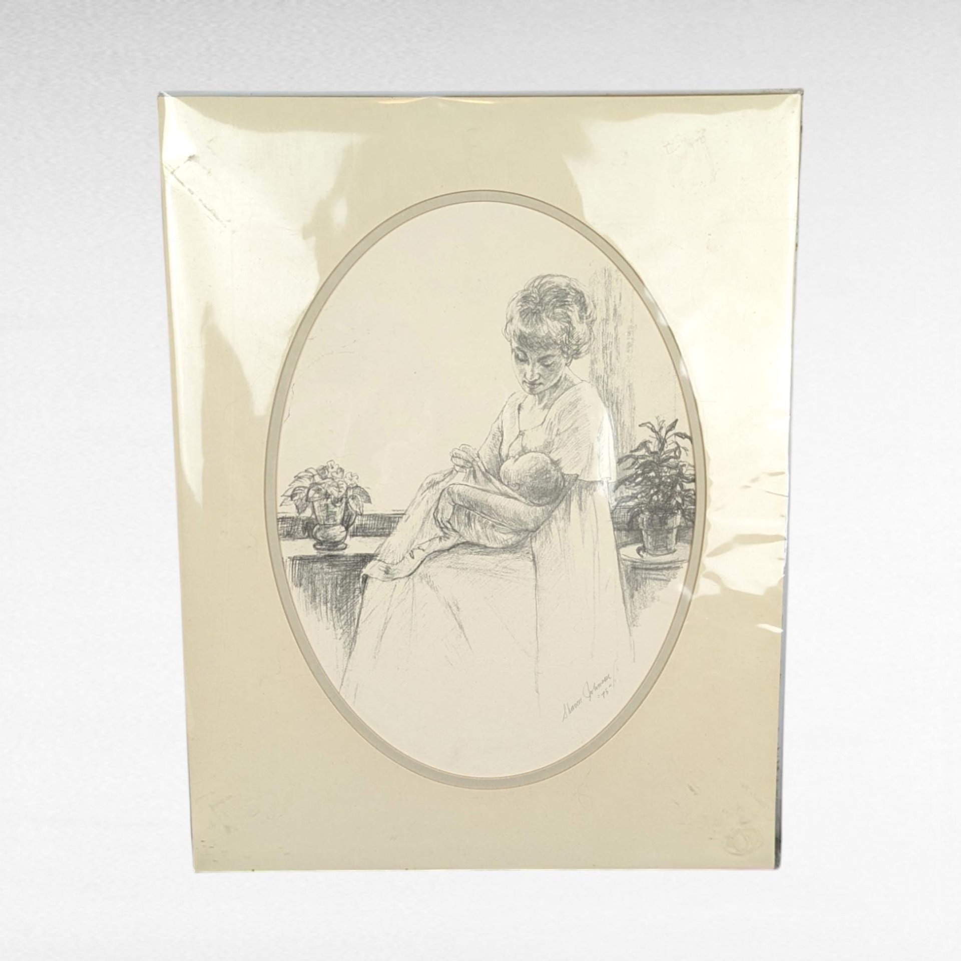 1975 Sharon Johnson Mother and Child Prints, Set of 2, 14x11 Inch, Vintage Pencil Drawings, Wall Decor, Nursery Art, Gift for Mom