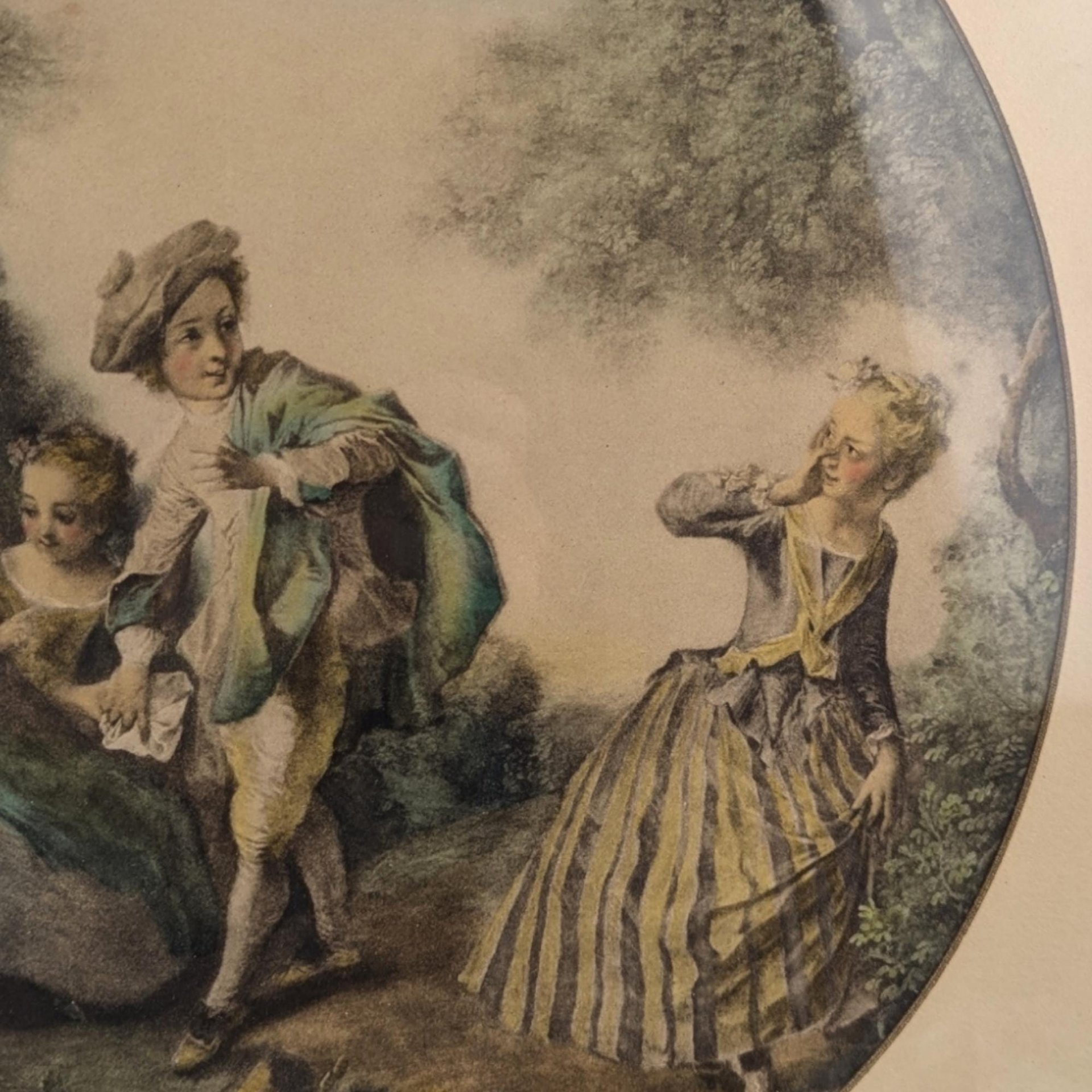 Pair of 1940s Framed Nicolas Lancret Prints, Rococo Art, "The Seesaw" & "Dropping the Hankie," Vintage Wall Decor, French Art Prints