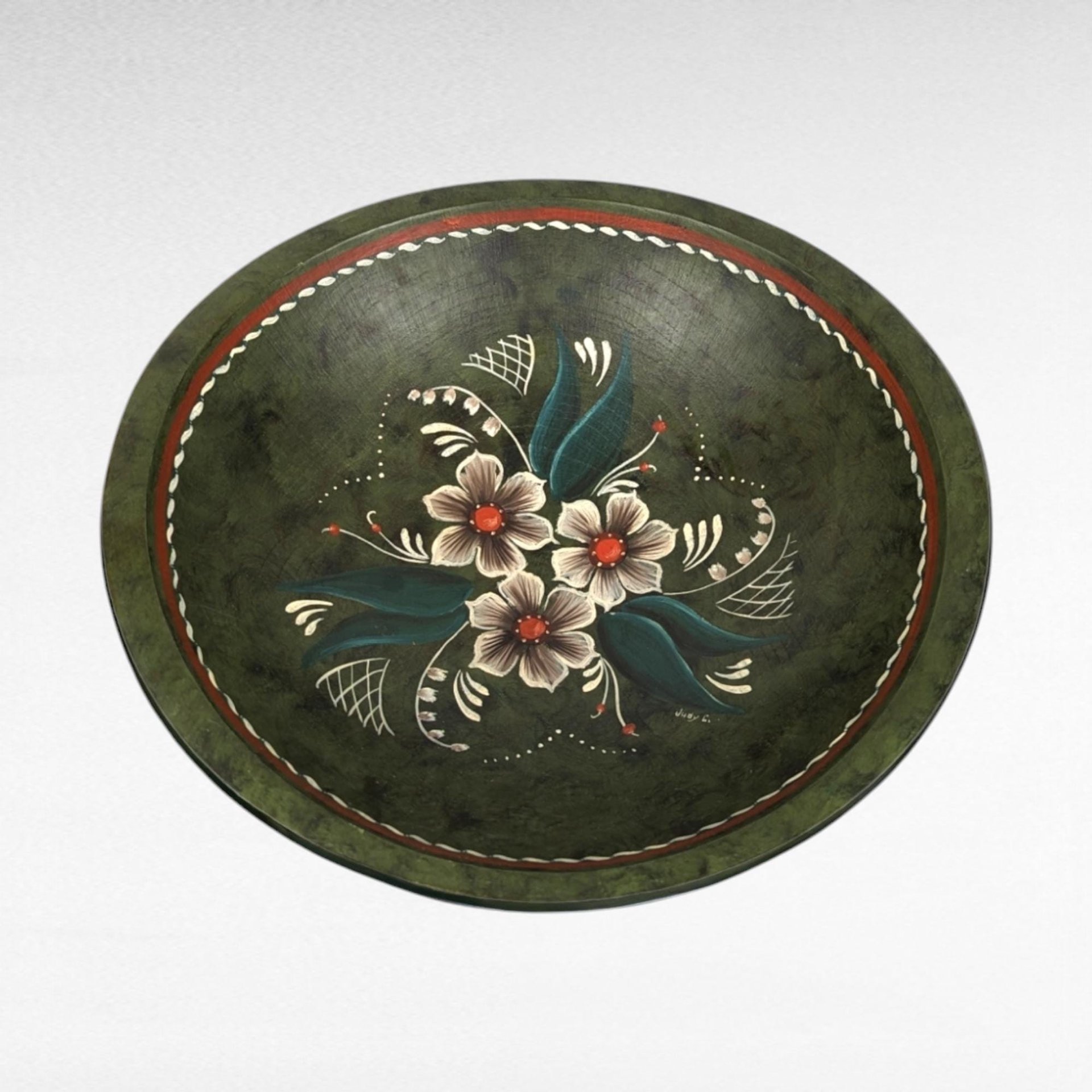 Hand Painted Wooden Bowl, Decorative Bowl, Floral Design, Art Bowl, Centerpiece Bowl, Serving Bowl, Wooden Decor