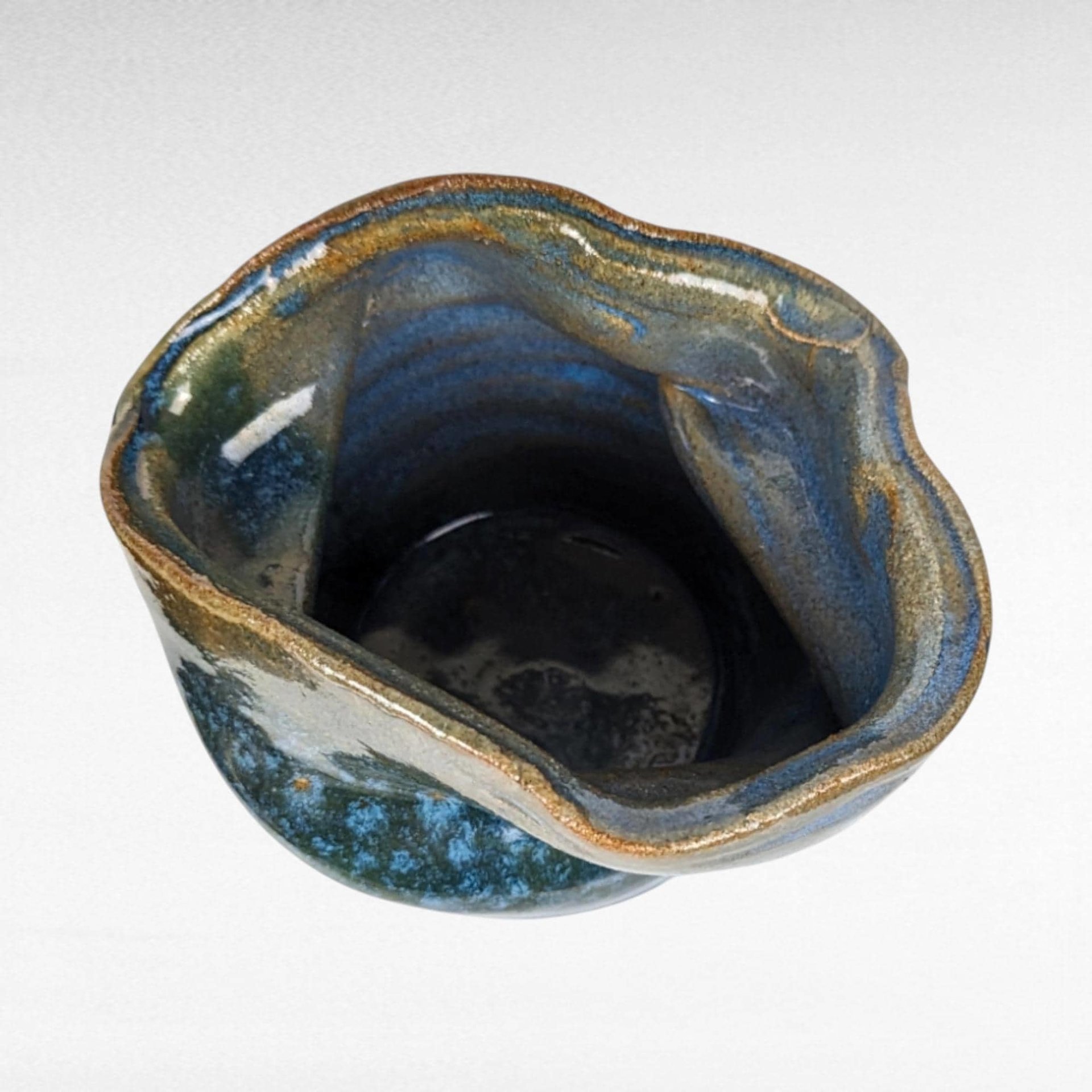 Handmade Blue Pottery Vase, Asymmetrical Ceramic Vase, Studio Pottery, Art Vase, Home Decor, Signed Pottery