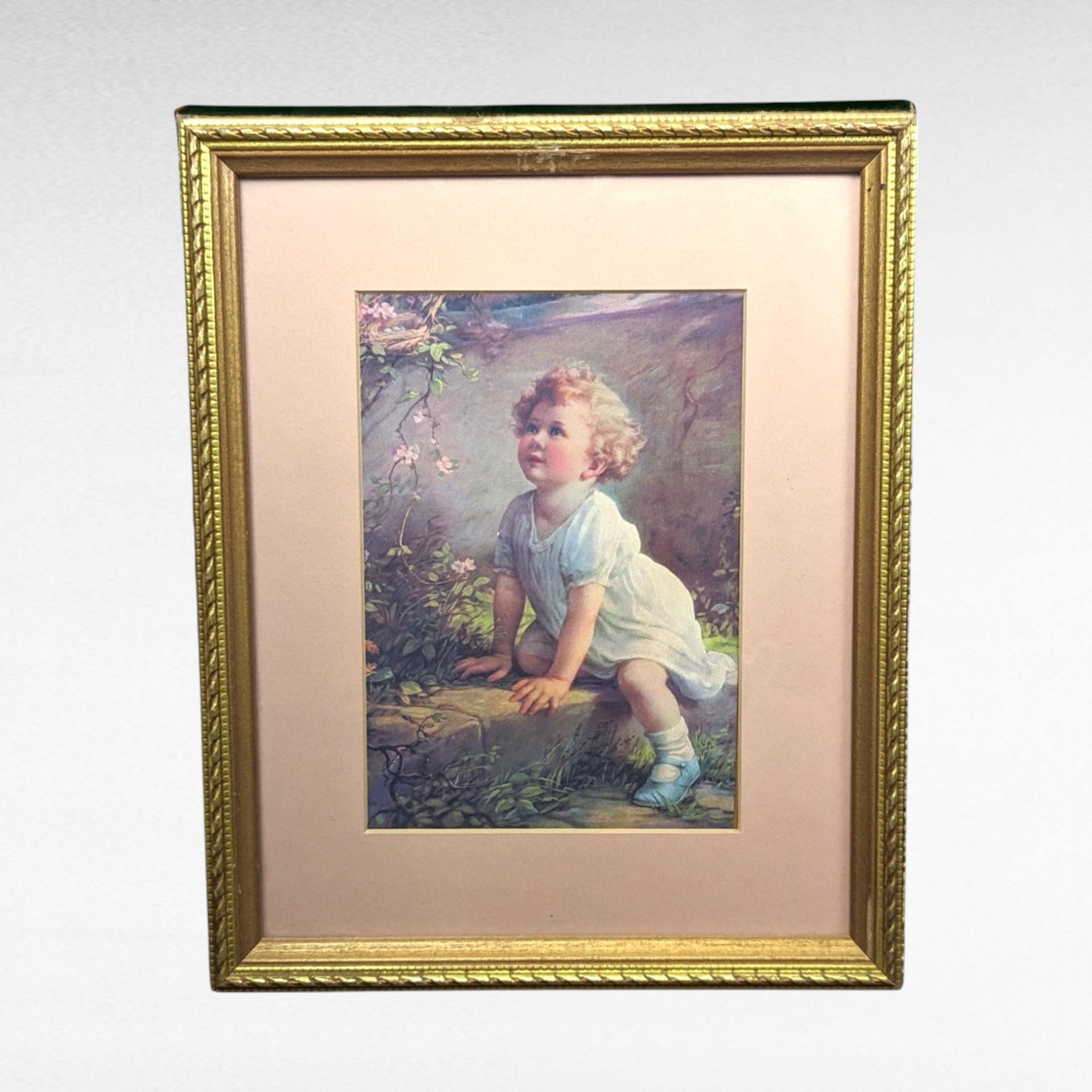 1930s Framed Prints Little Girls, "Song of the Bluebird" & "Song of the Lark," Vintage Children's Wall Art