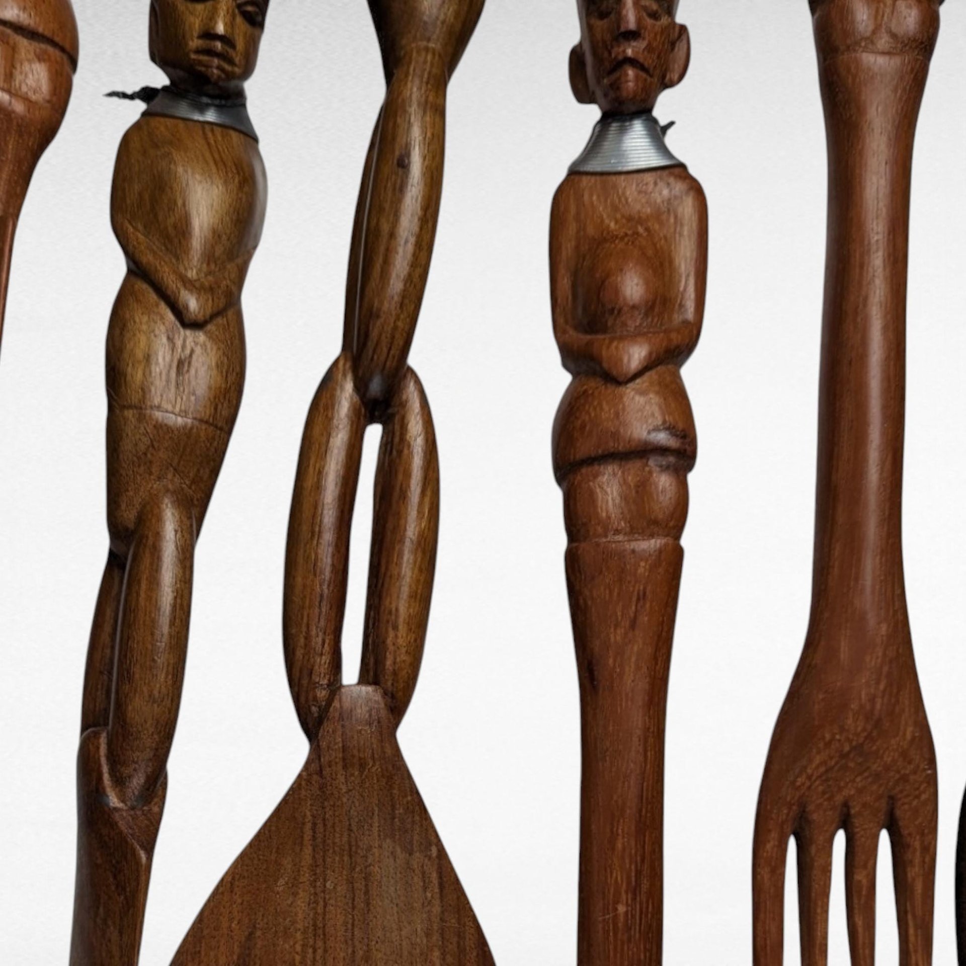 Hand Carved Tribal Wooden Utensils, African Art, Decorative Utensils, Wall Decor, Set of 6