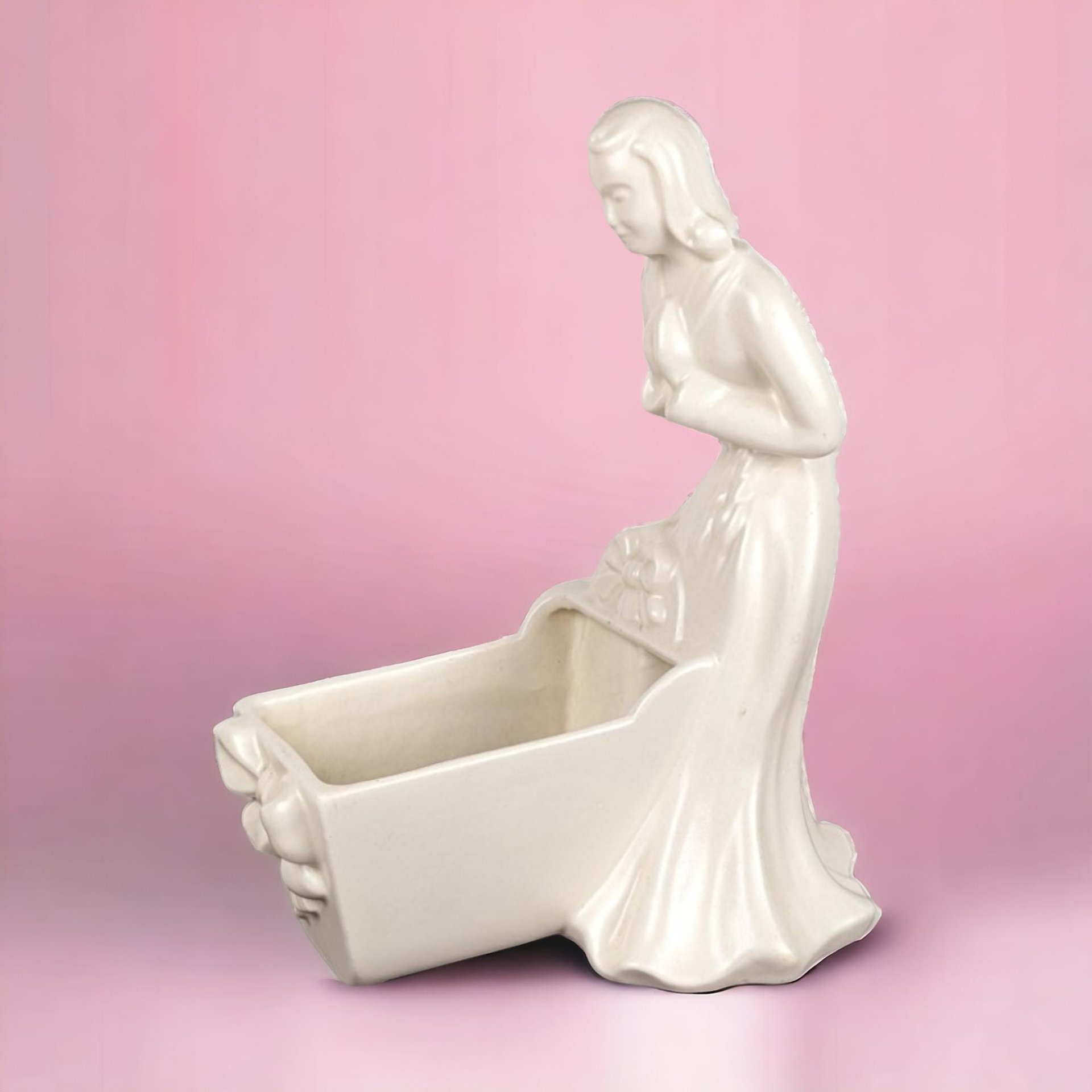 Vintage Royal Haeger Woman and Cradle Planter, White Ceramic Planter, Art Deco Planter, Mid-Century Modern Decor