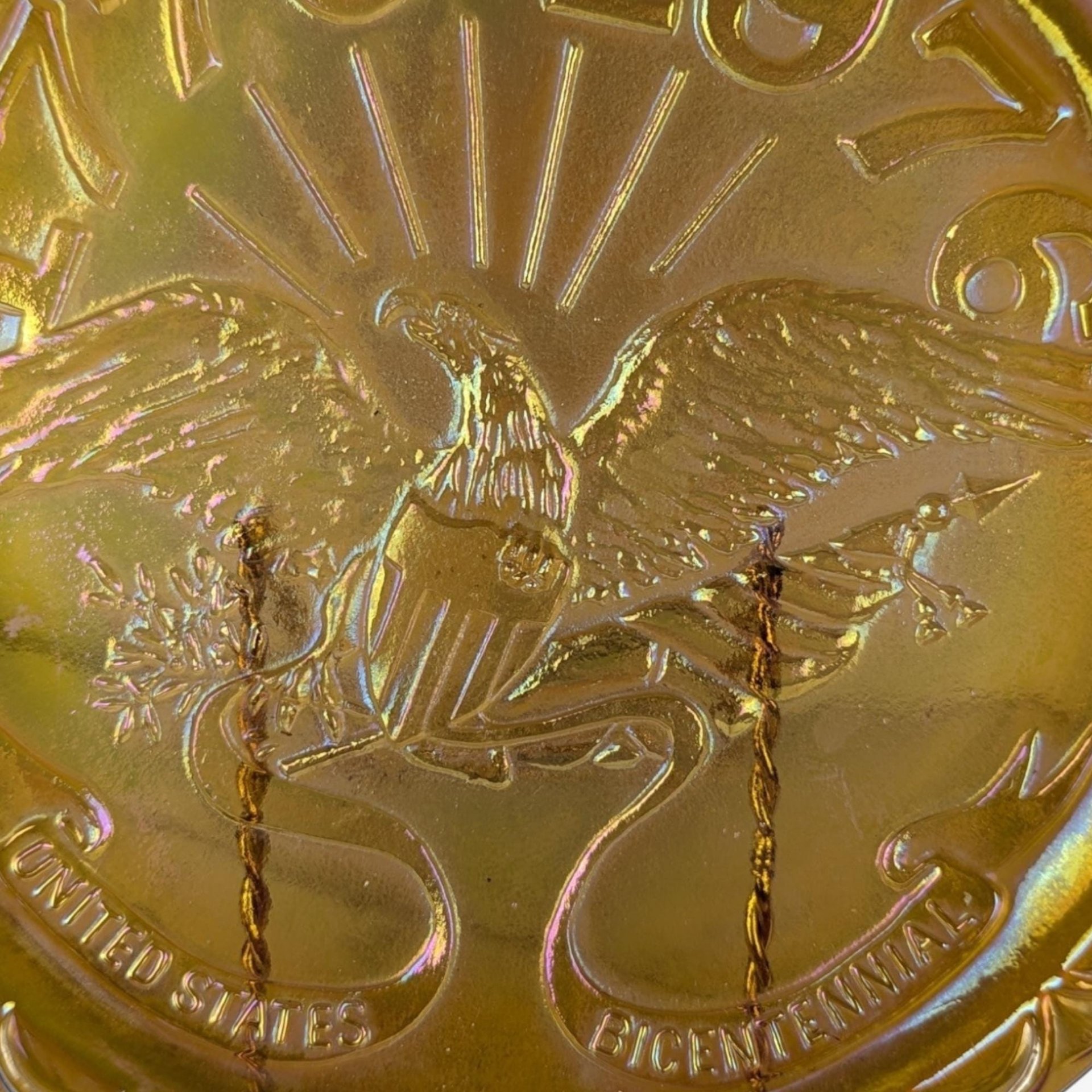 Vintage Indiana Glass Carnival Plate, US Centennial, American Eagle, Iridescent Glass, Collectible Plate, Patriotic Decor