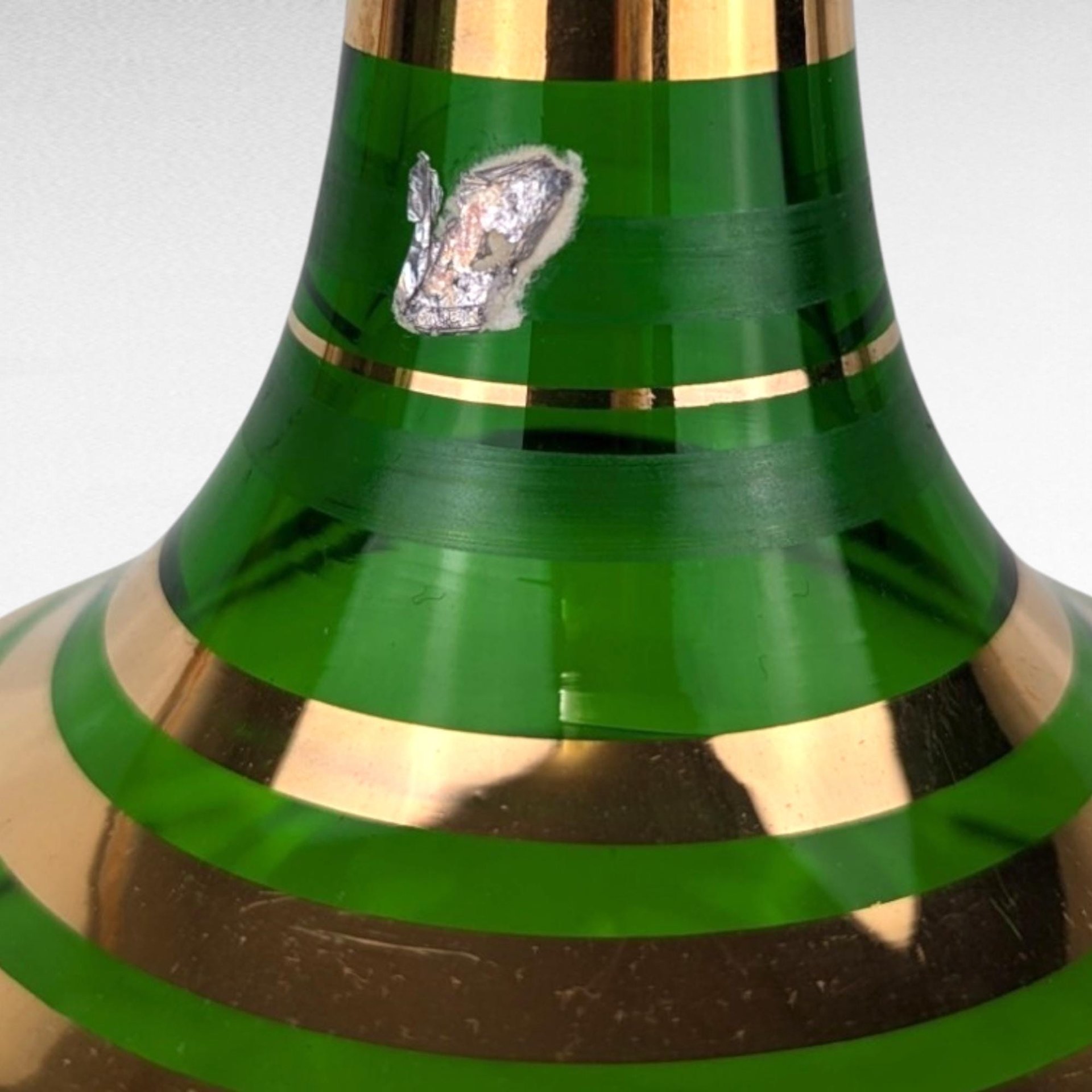 Vintage Borske Sklo Green and Gold Decanter, Bohemian Glass, Czech Glass, Liquor Decanter,  Barware, Mid-Century Modern, Home Decor